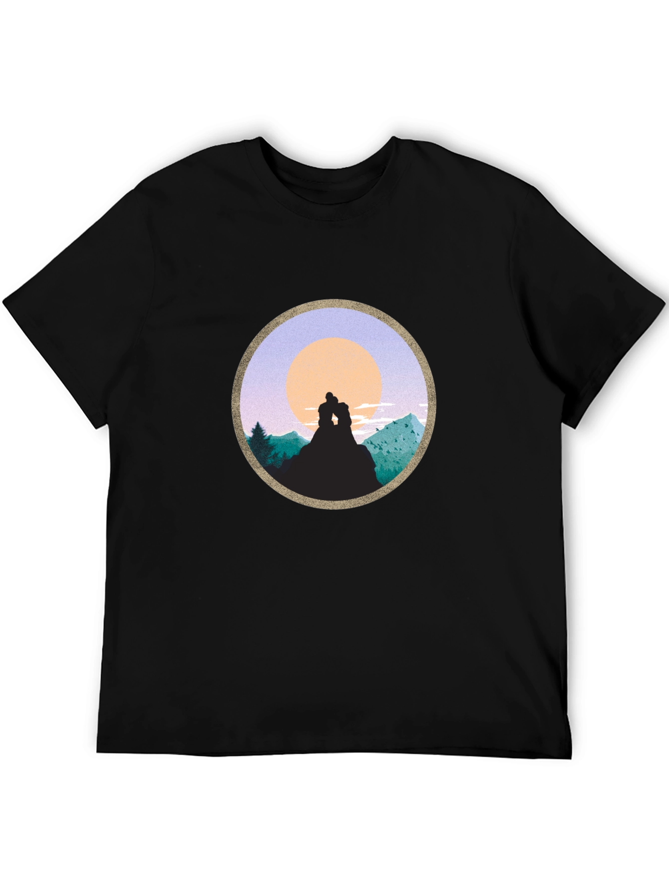 Black Romantic Sunset Mountain T-Shirt view 5