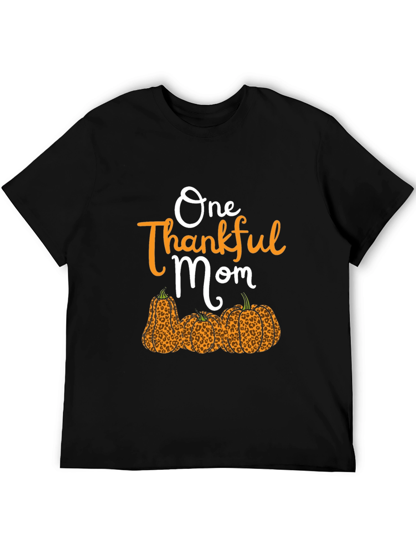 Black One Thankful Mom Leopard Pumpkin T-Shirt view 5