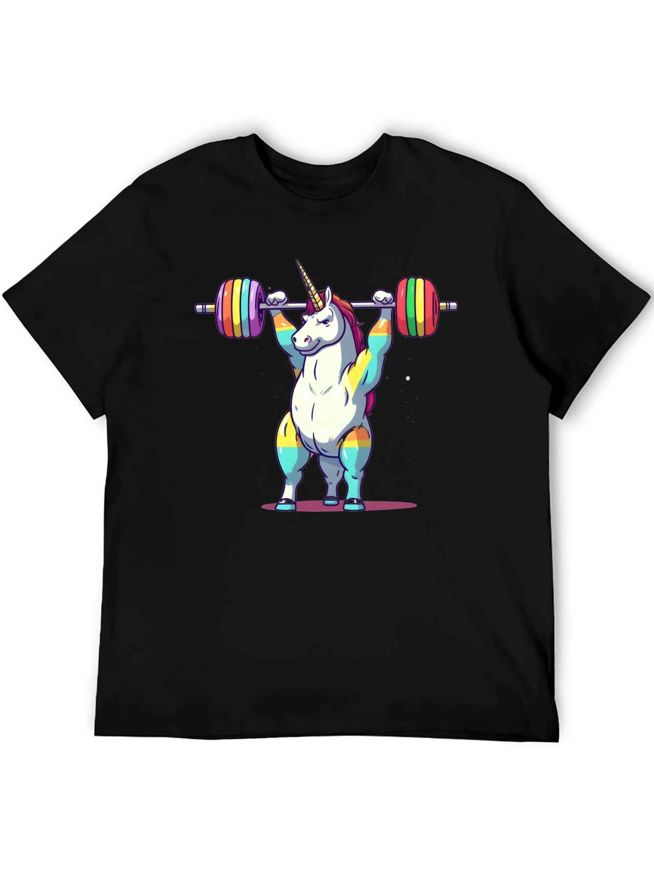 Black Unicorn Weightlifter T-Shirt - Rainbow Barbell Design view 5