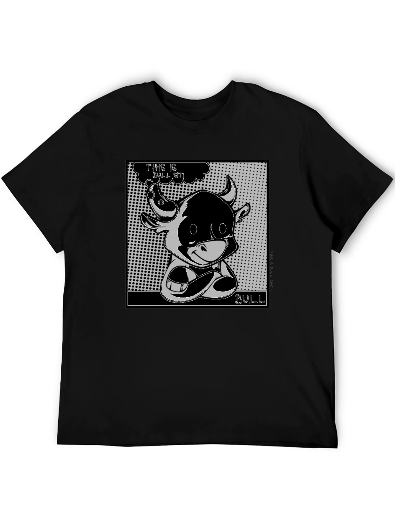 Black Cartoon Bull Graphic Tee - This is Bull Sit! view 5