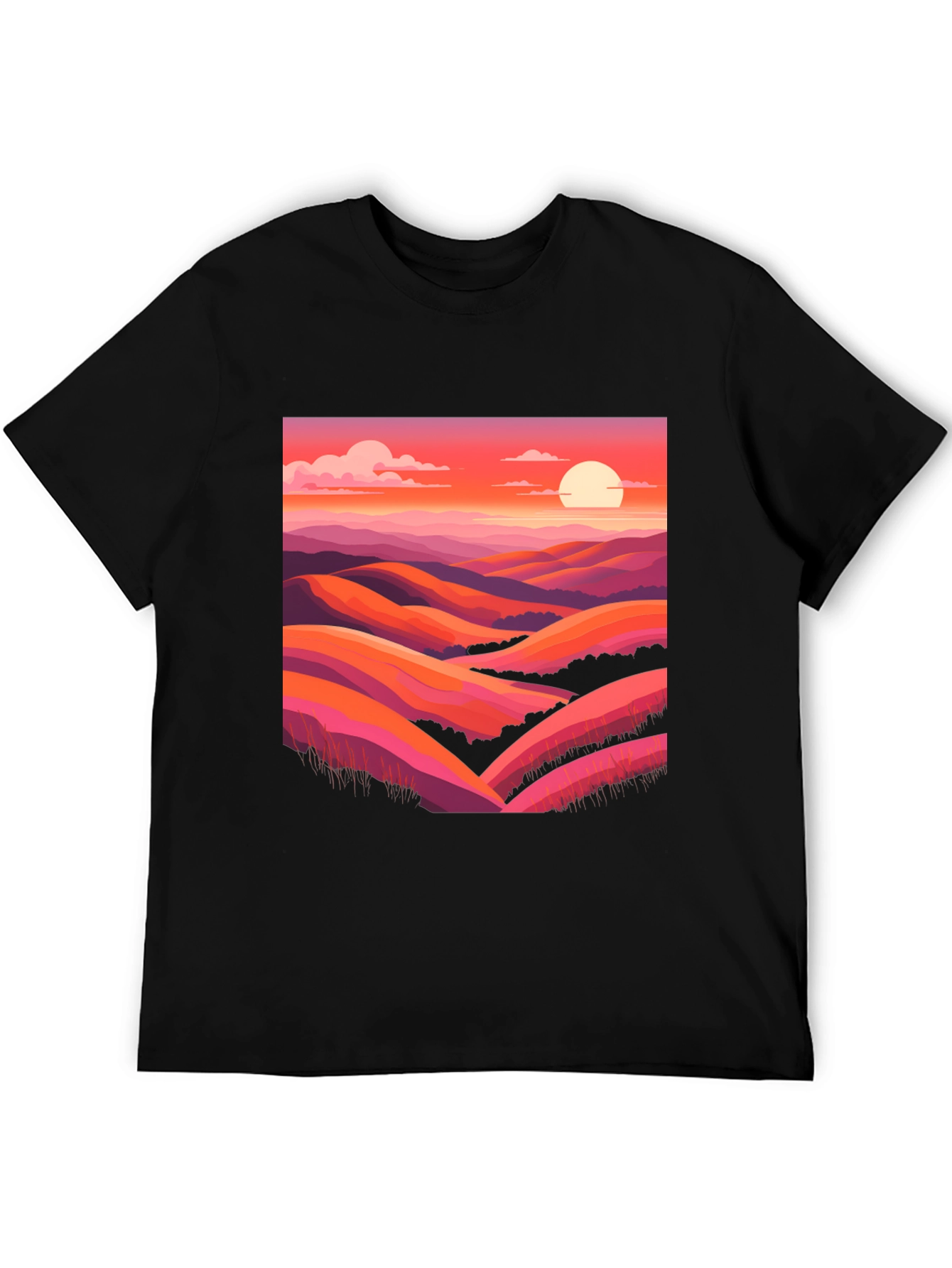 Black Sunset Hills Graphic Tee - Retro Landscape Shirt view 5