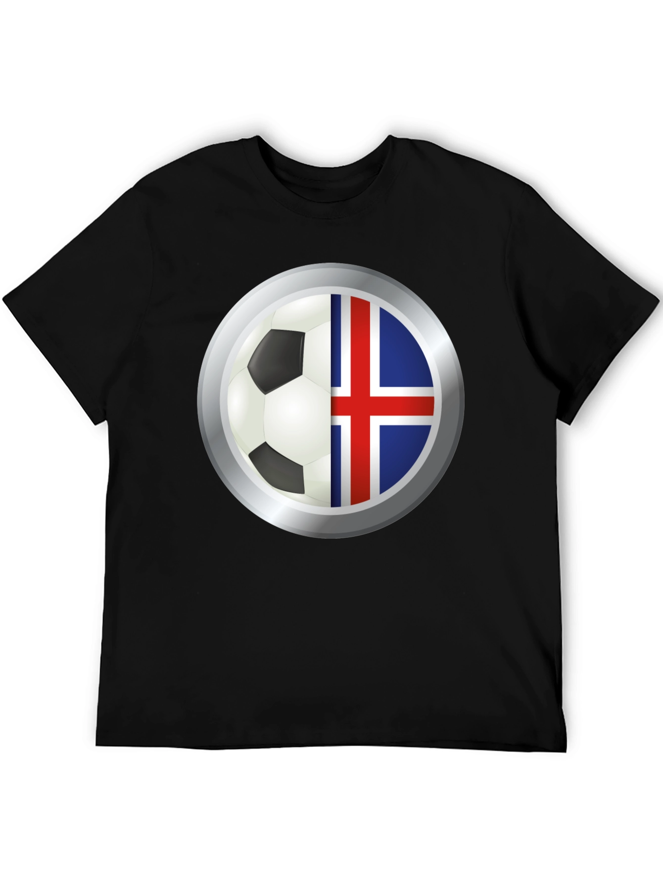 Black Iceland Flag Soccer Ball Graphic T-Shirt view 5