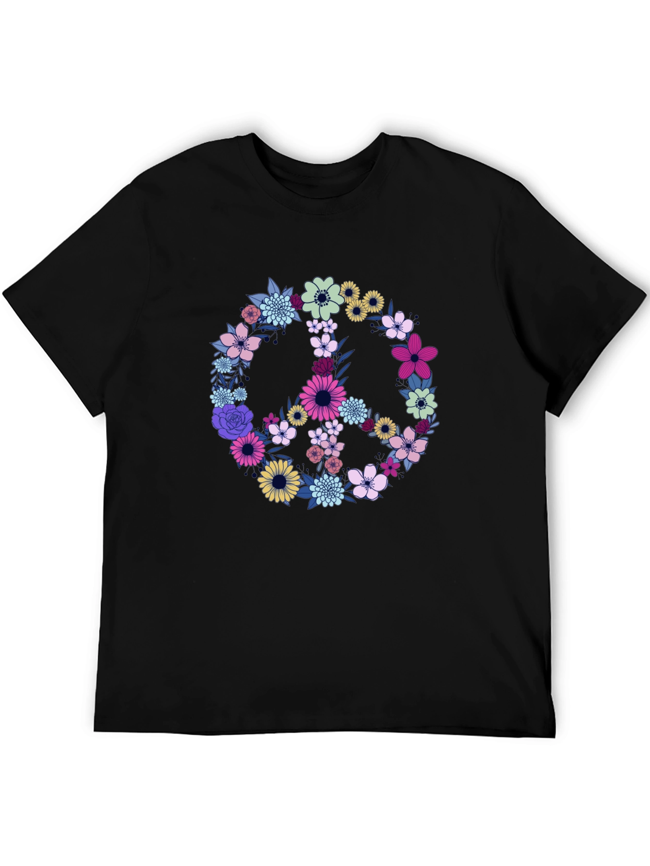 Black Floral Peace Sign Graphic T-Shirt view 5