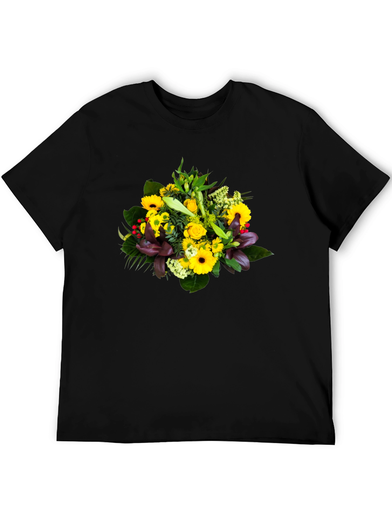 Black Floral Bouquet Graphic Tee - Unisex Black T-Shirt view 5