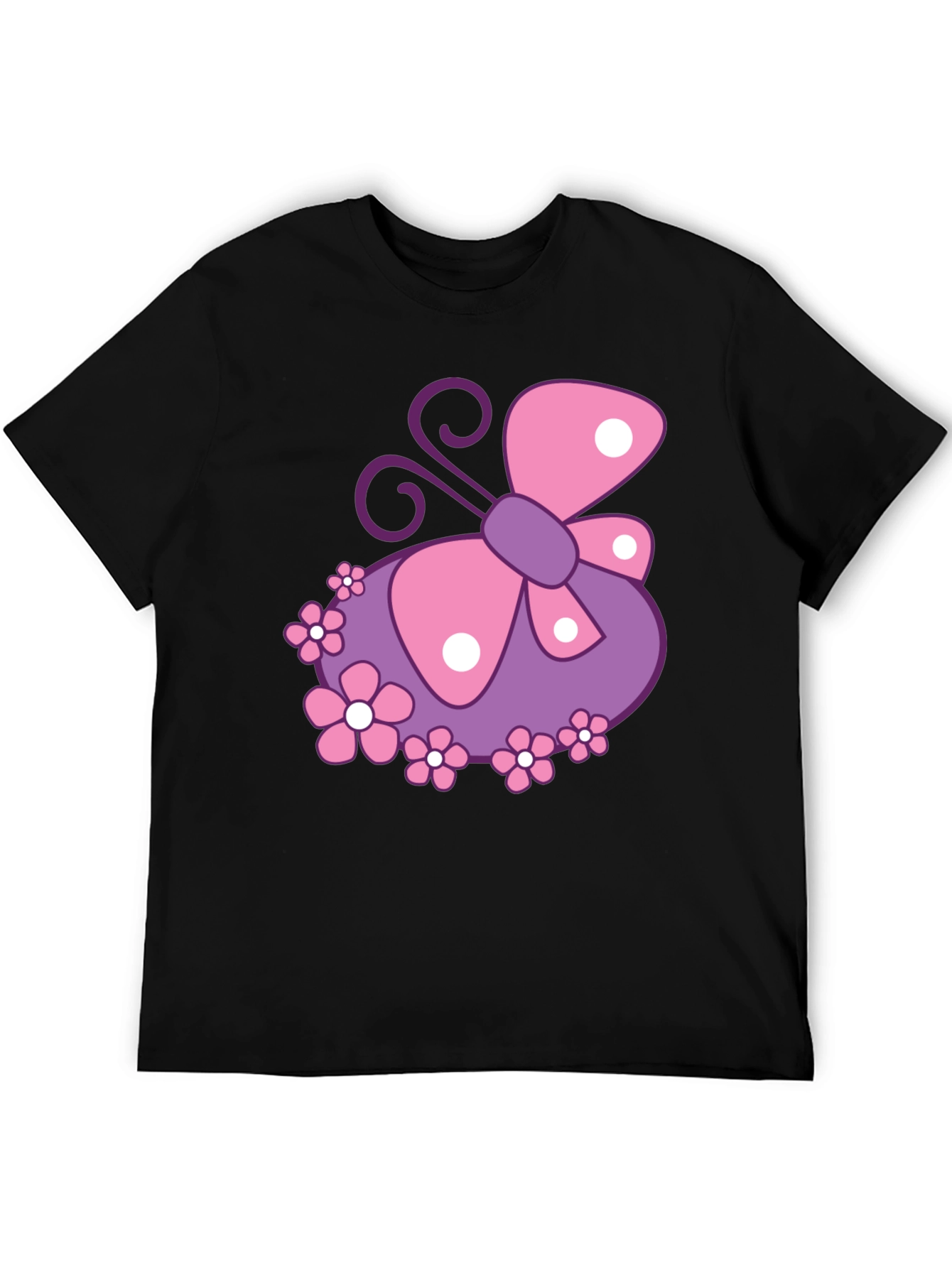 Black Butterfly & Flowers Graphic Black T-Shirt view 5