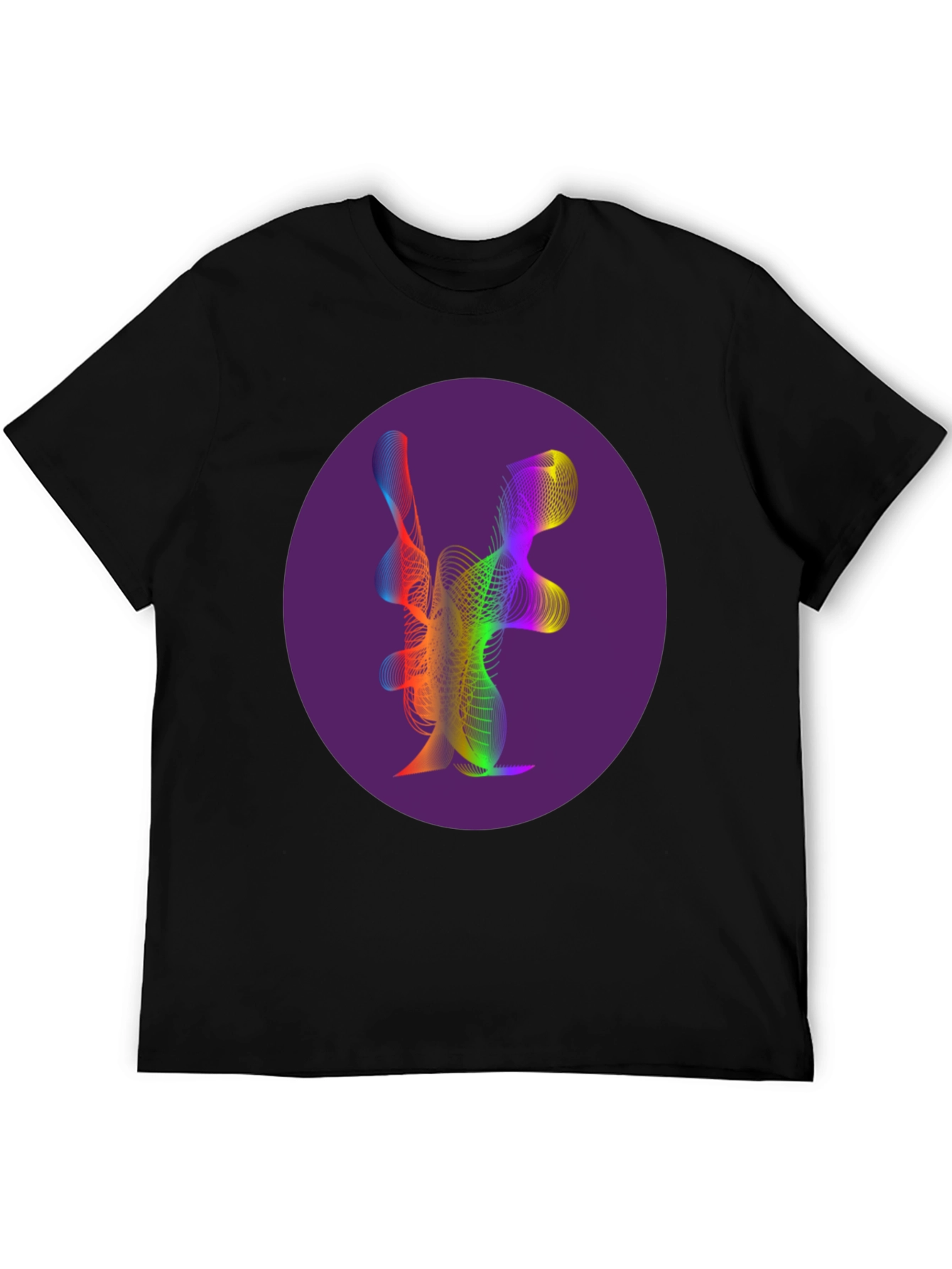 Black Abstract Rainbow Wave Graphic Tee view 5