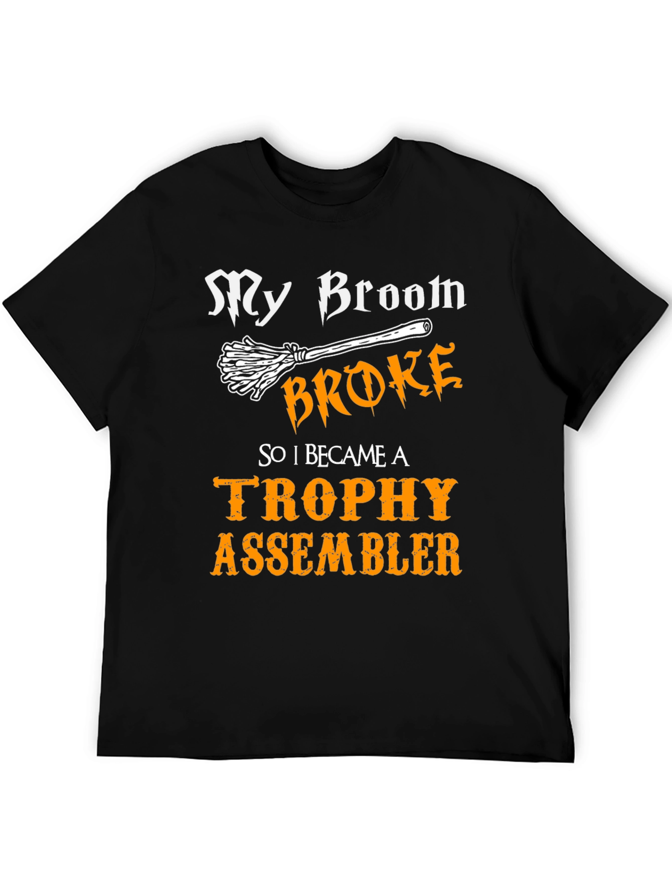 Black My Broom Broke Trophy Assembler Graphic Tee view 5