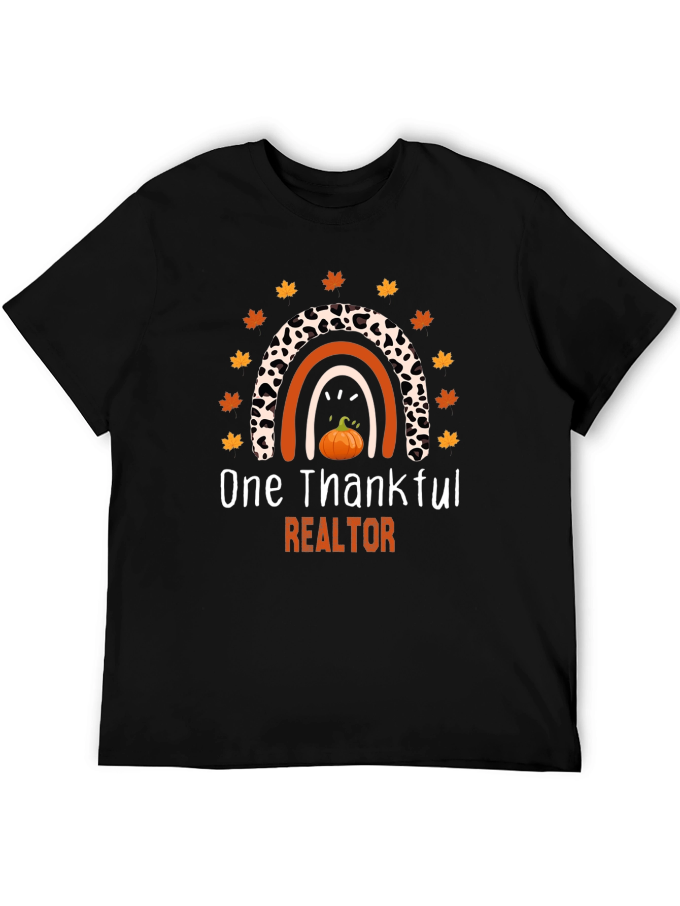 Black Thankful Realtor T-Shirt - Fall Rainbow Pumpkin Tee view 5