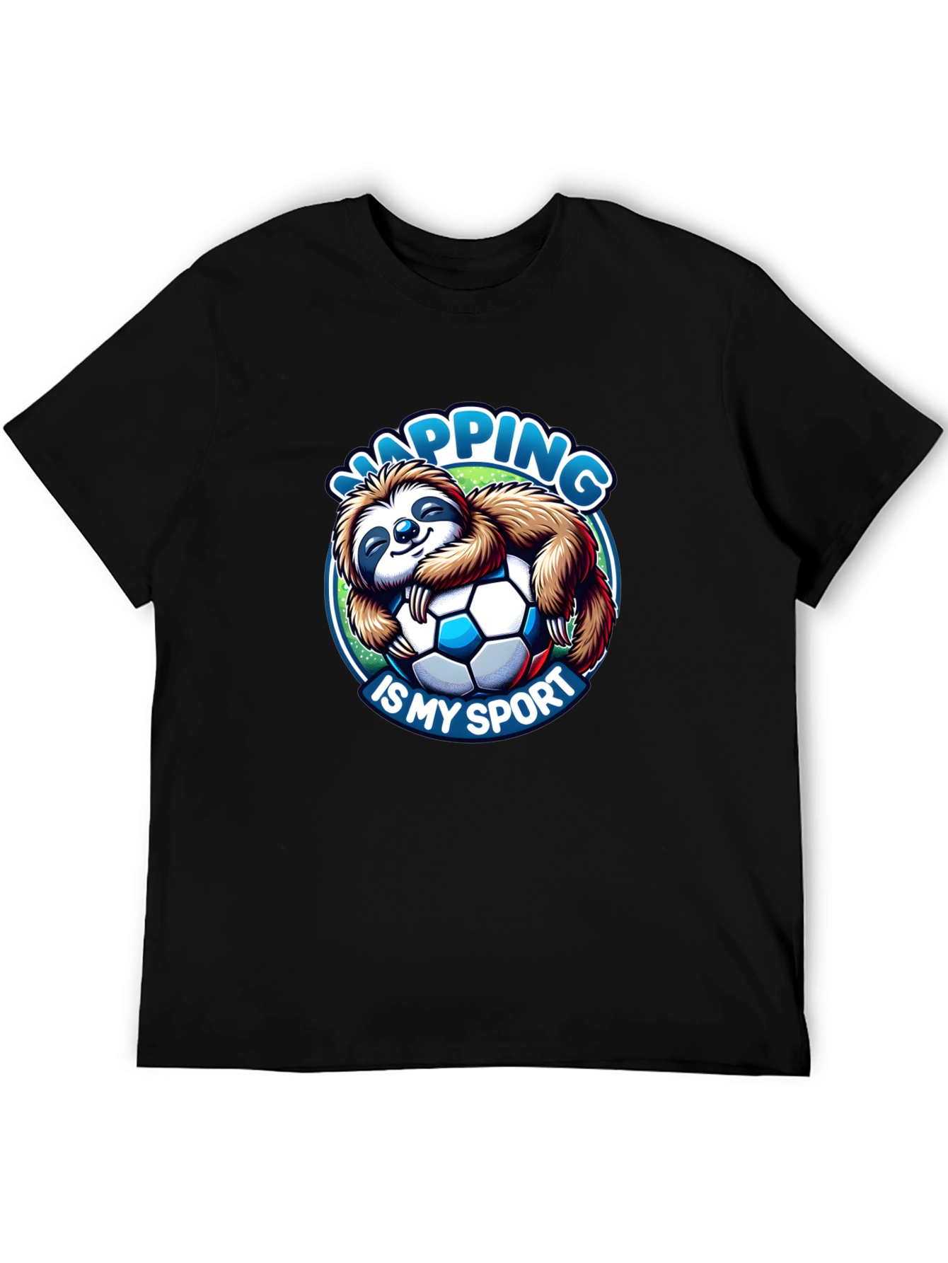 Black Napping is My Sport Sloth Soccer T-Shirt view 5