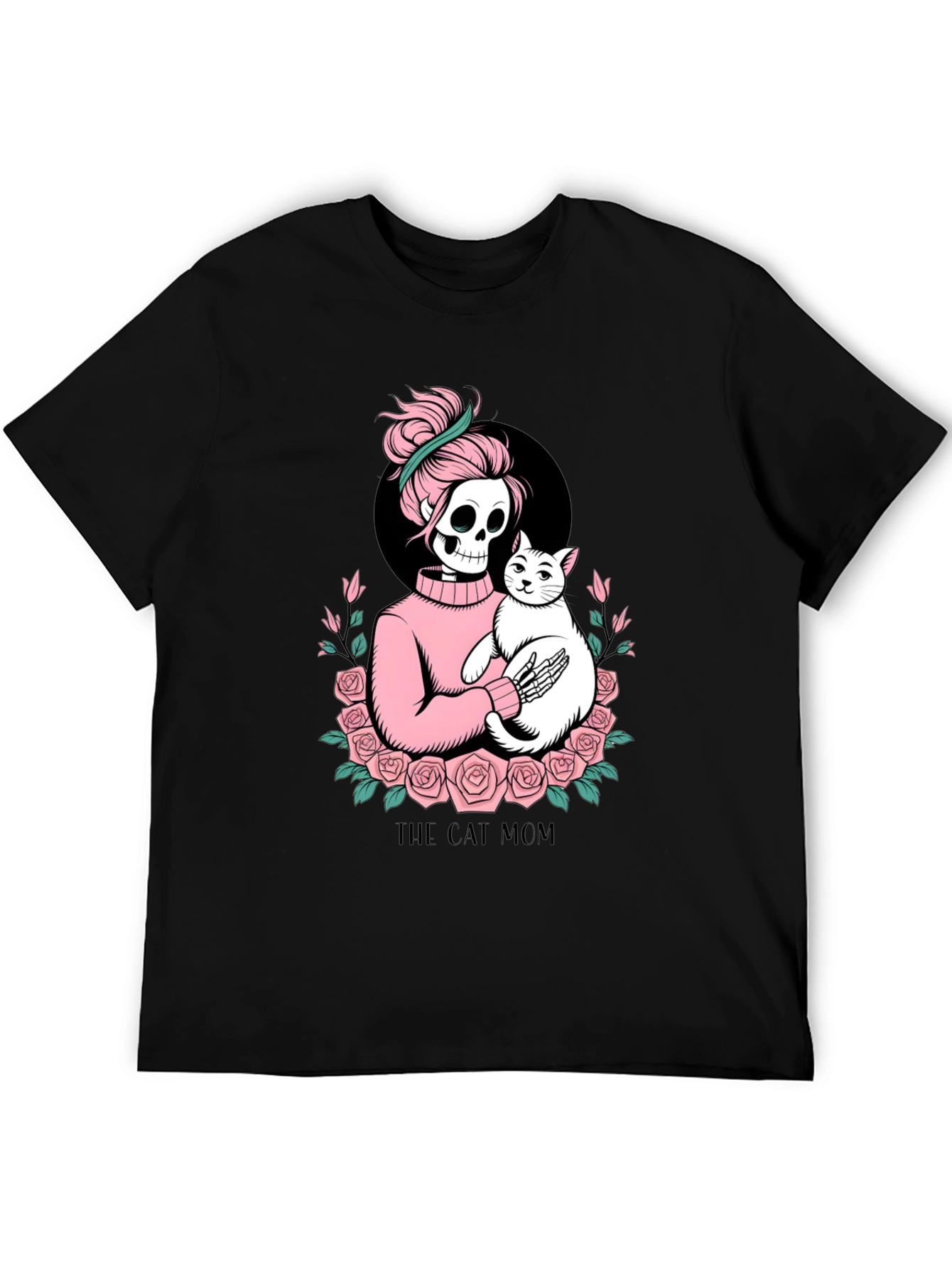 Black Skeleton Cat Mom Graphic Tee - Black view 5