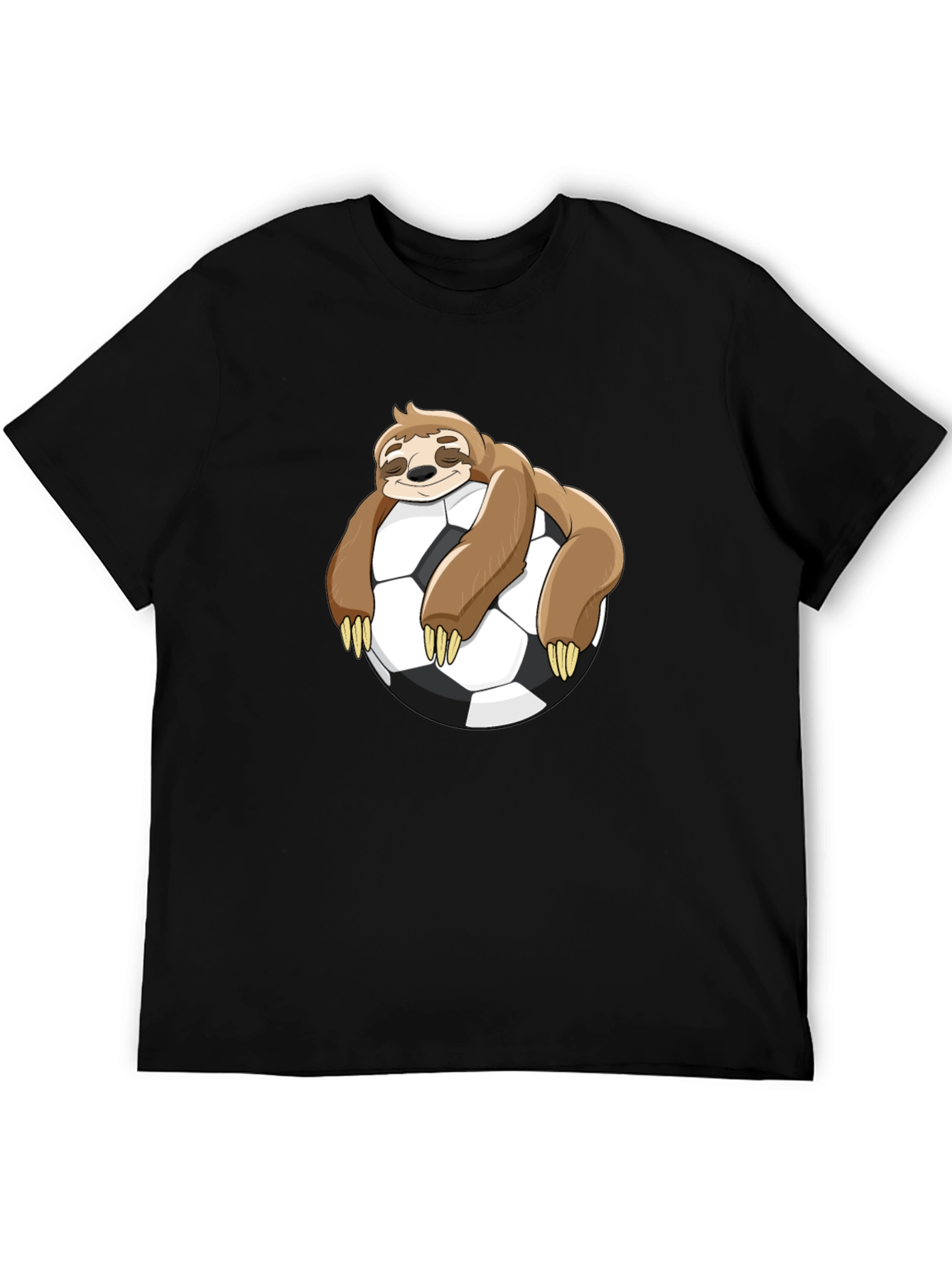 Black Sloth Soccer T-Shirt - Funny Cartoon Sloth on Soccer Ball view 5