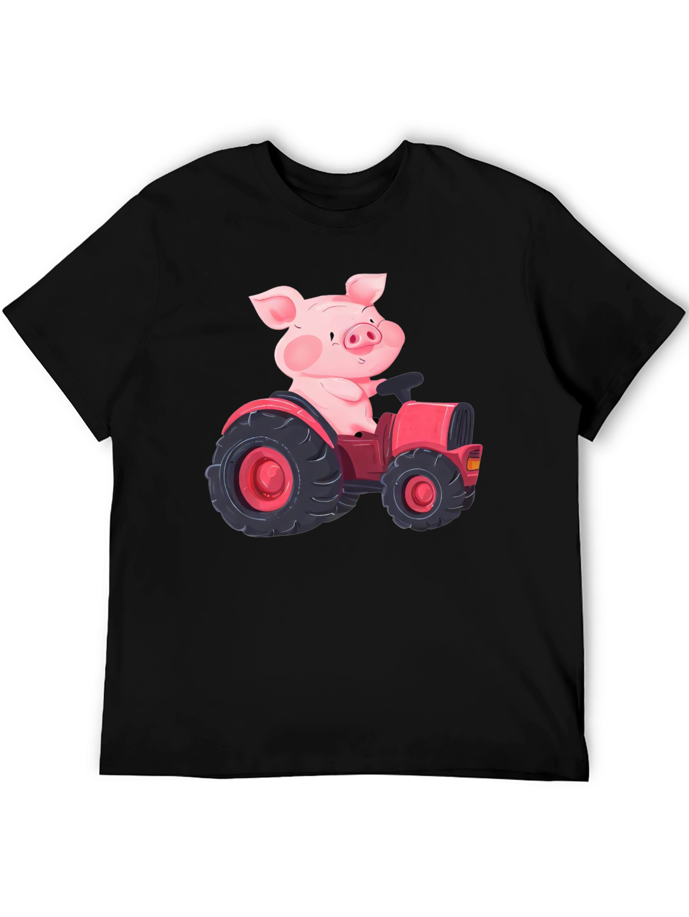 Black Pig Driving Tractor Graphic T-Shirt view 5