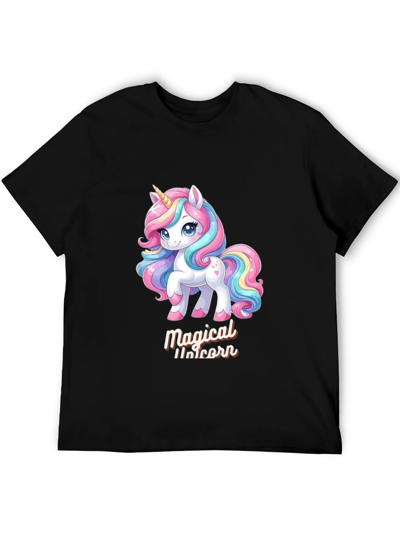 Black Magical Unicorn Graphic Tee - Black Cotton Comfort view 5