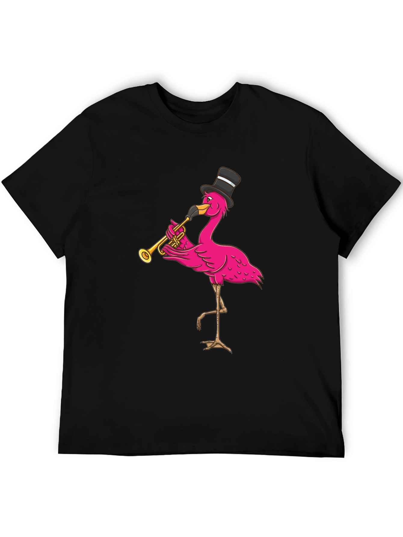 Black Flamingo Trumpet Player T-Shirt - Novelty Graphic Tee view 5