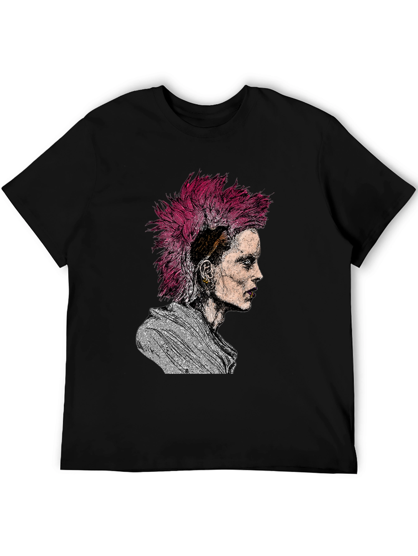 Black Punk Rock Portrait Graphic Tee - Black view 5