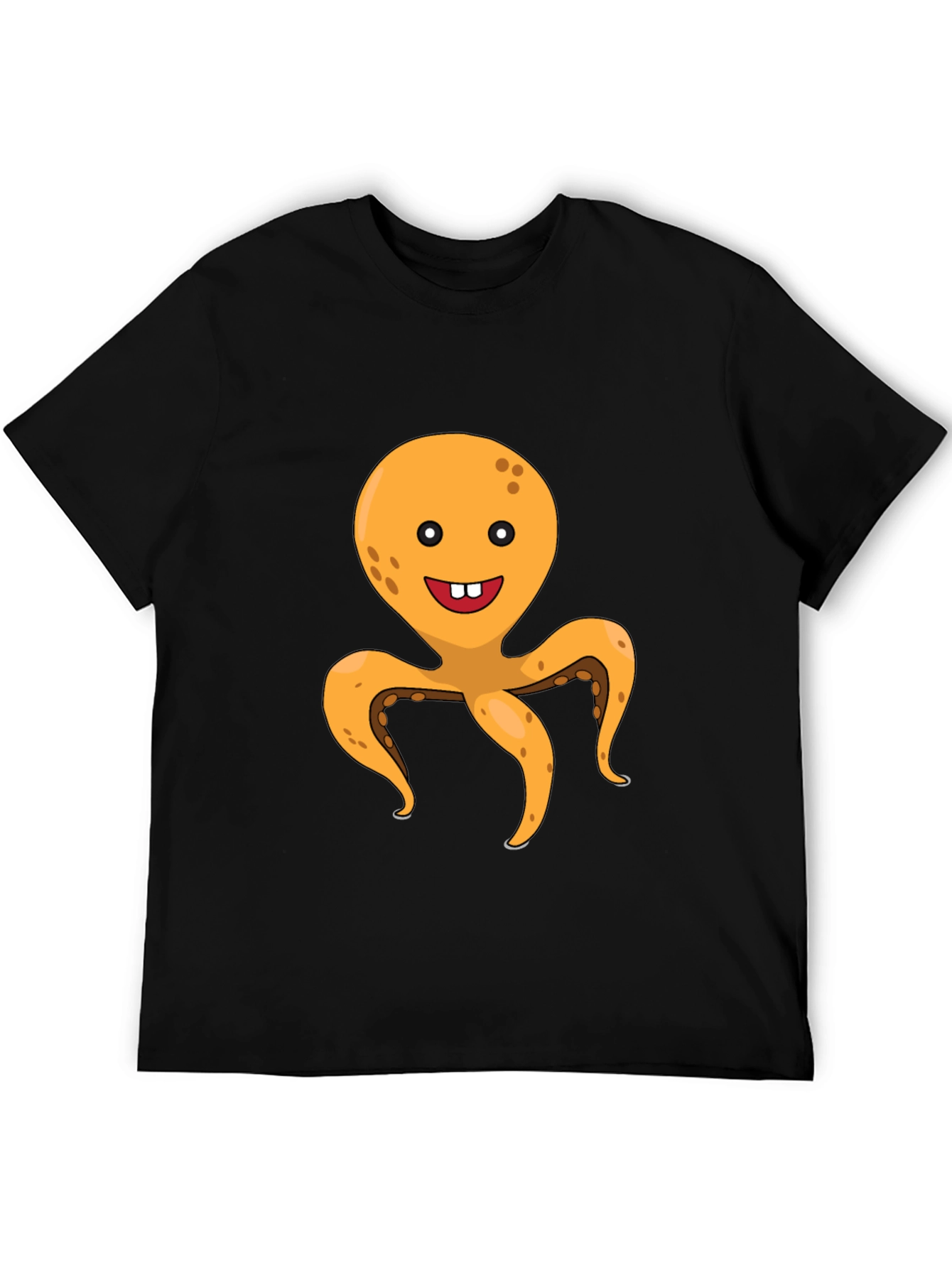 Black Cute Octopus Graphic Tee - Black Cotton T-Shirt view 5