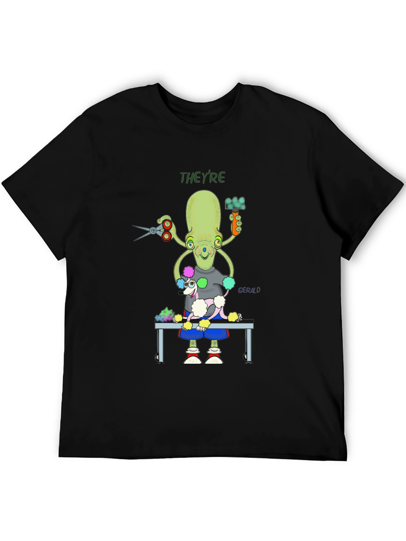 Black Octopus Dog Groomer Graphic T-Shirt view 5