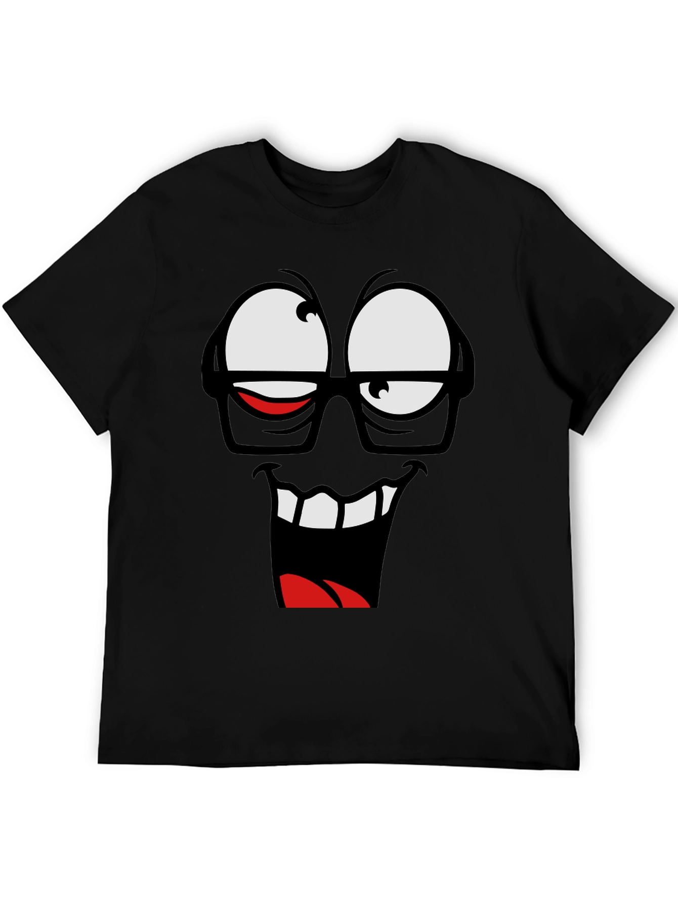 Black Funny Face Graphic T-Shirt - Black Crew Neck Tee view 5