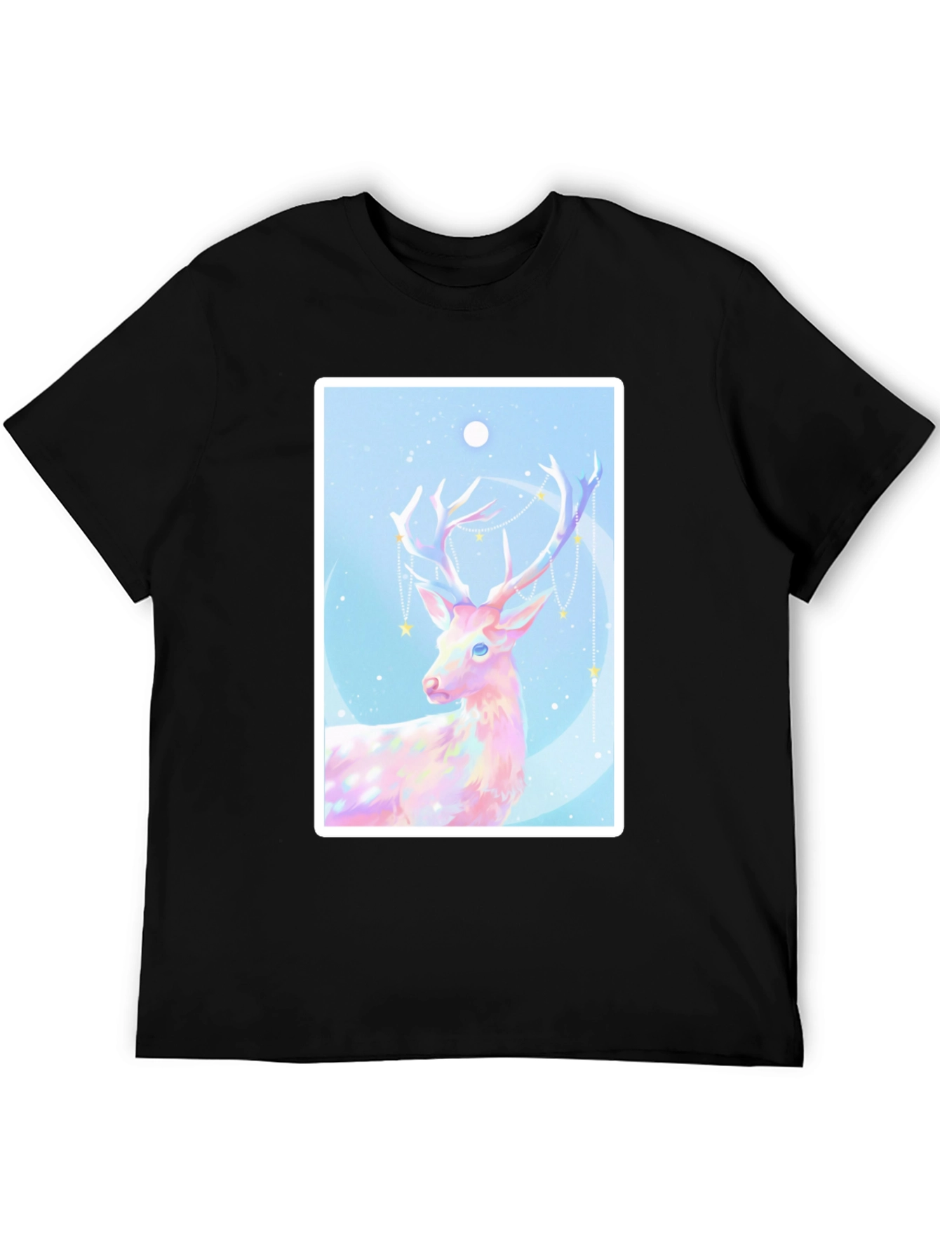 Black Mystical Deer Graphic Tee - Black Cotton Blend view 5