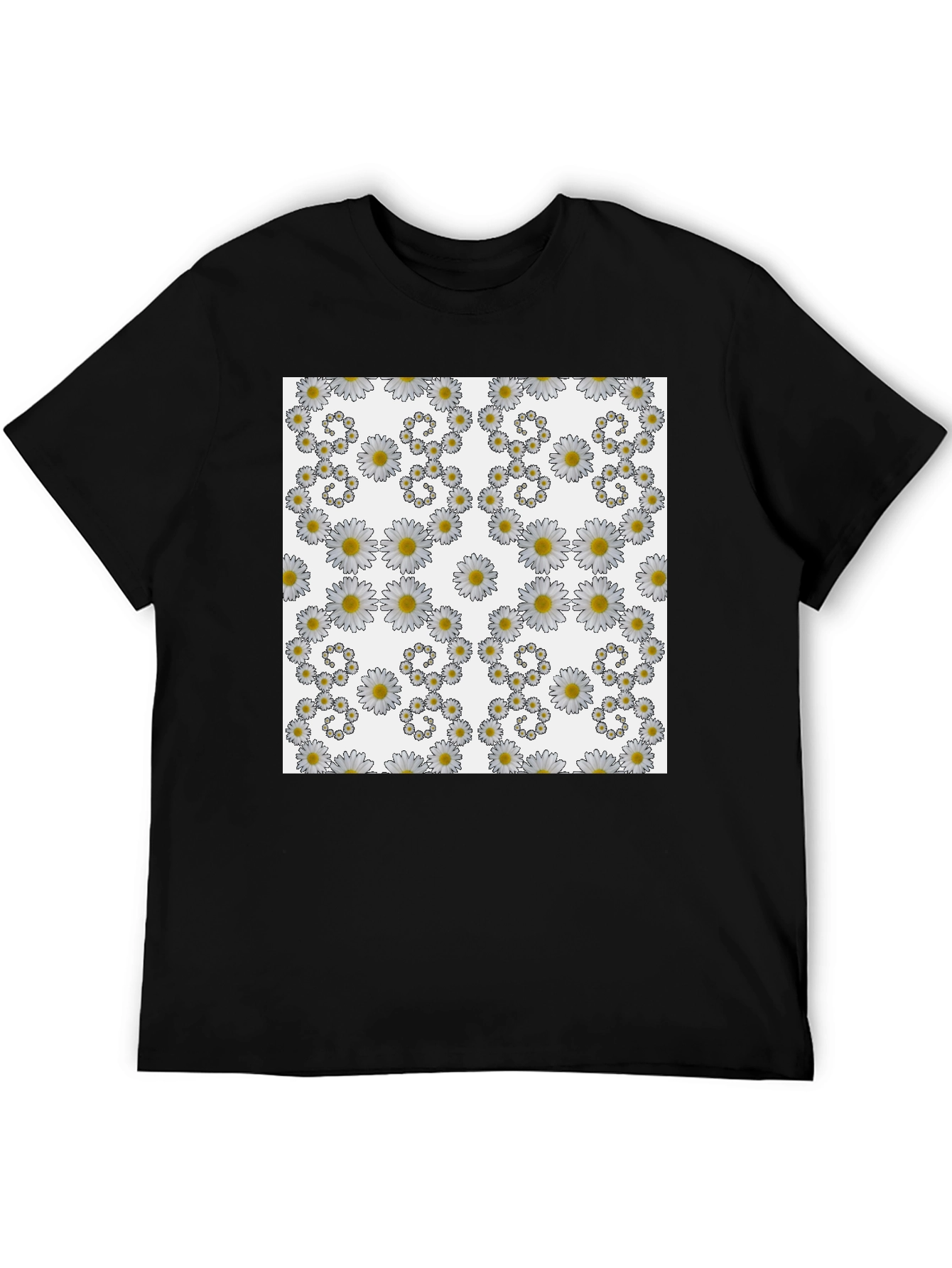 Black Daisy Pattern Black T-Shirt view 5