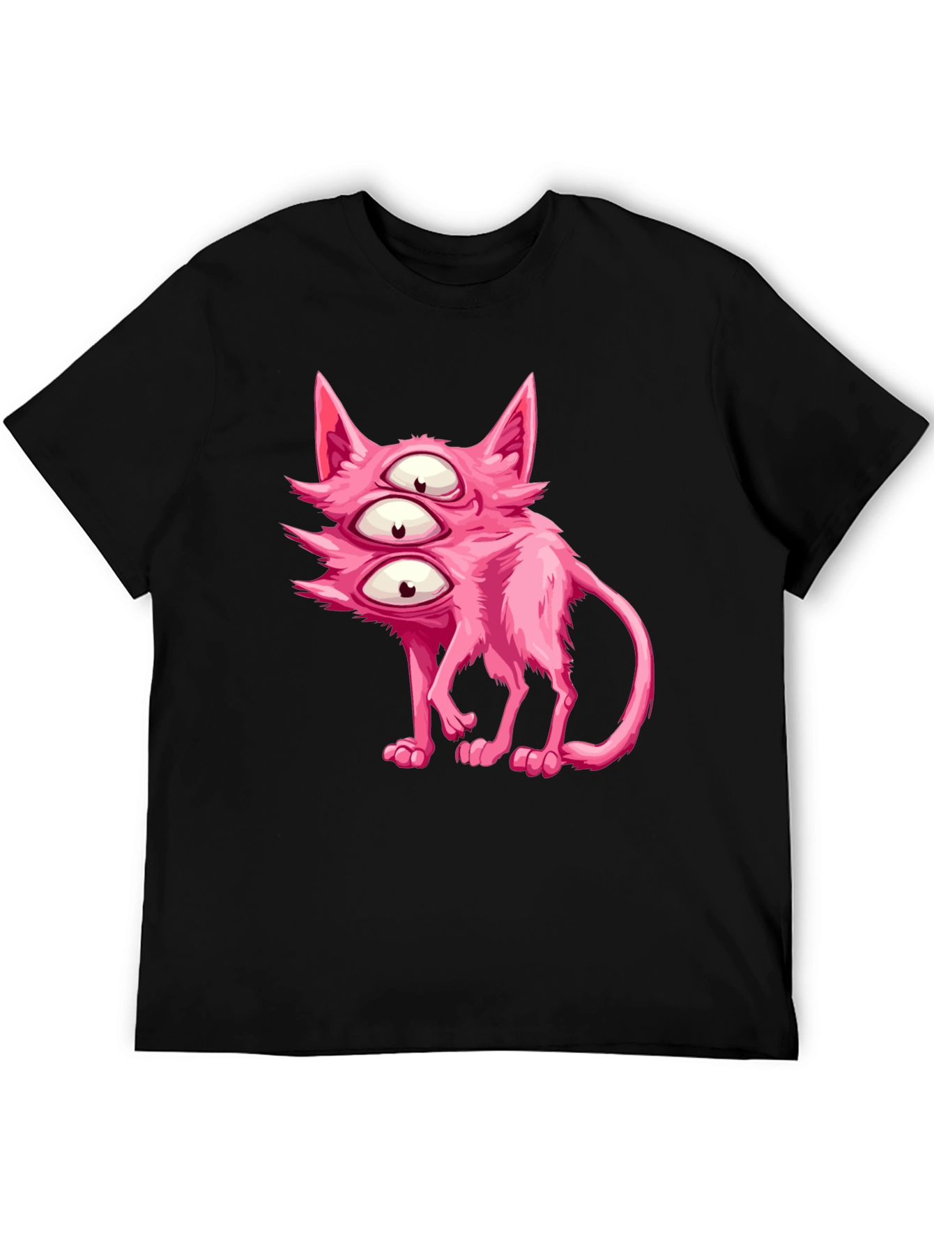 Black Three-Eyed Pink Monster Cat Graphic Tee view 5