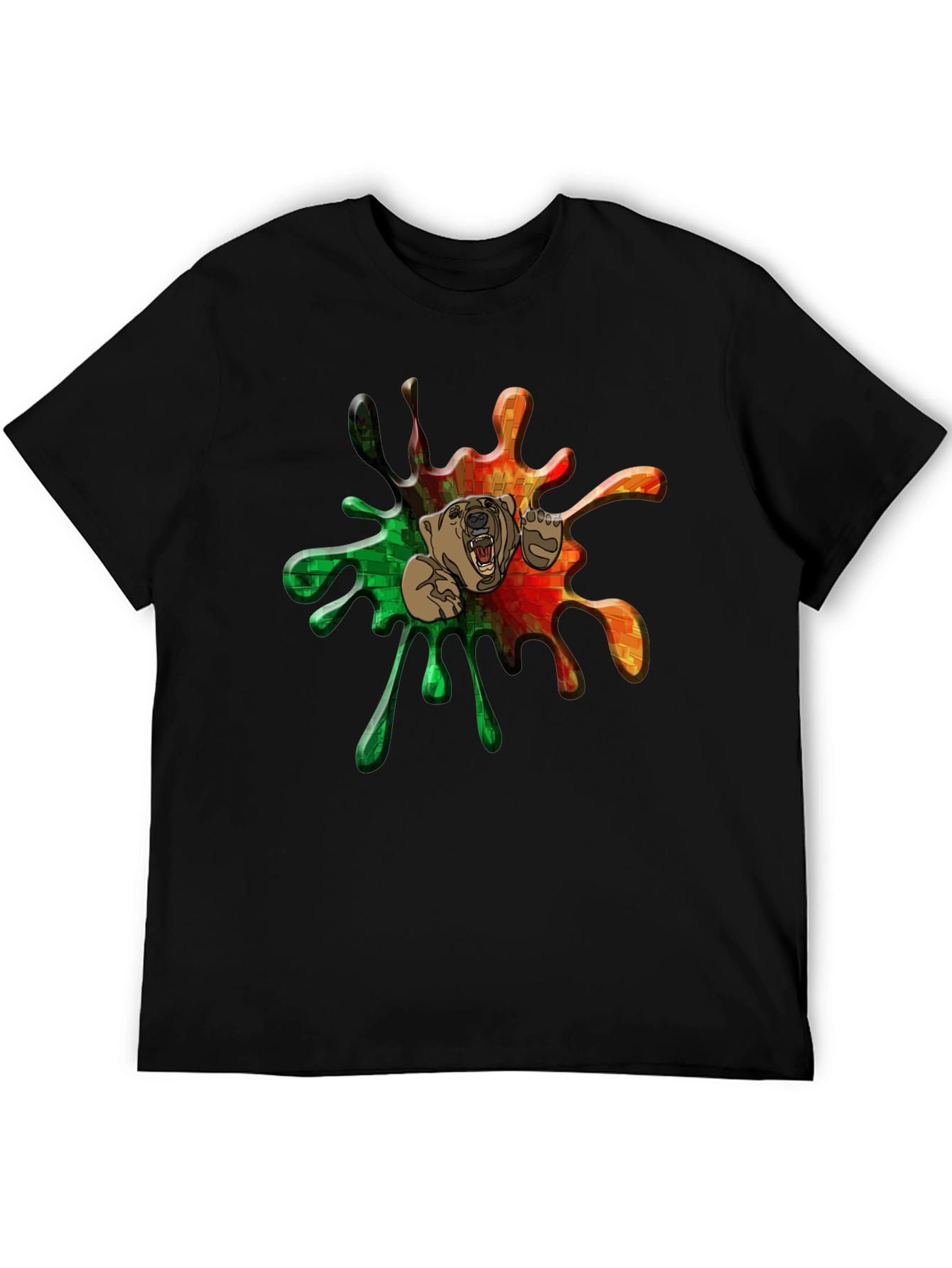Black Abstract Bear Graphic Tee - Black Cotton Blend view 5