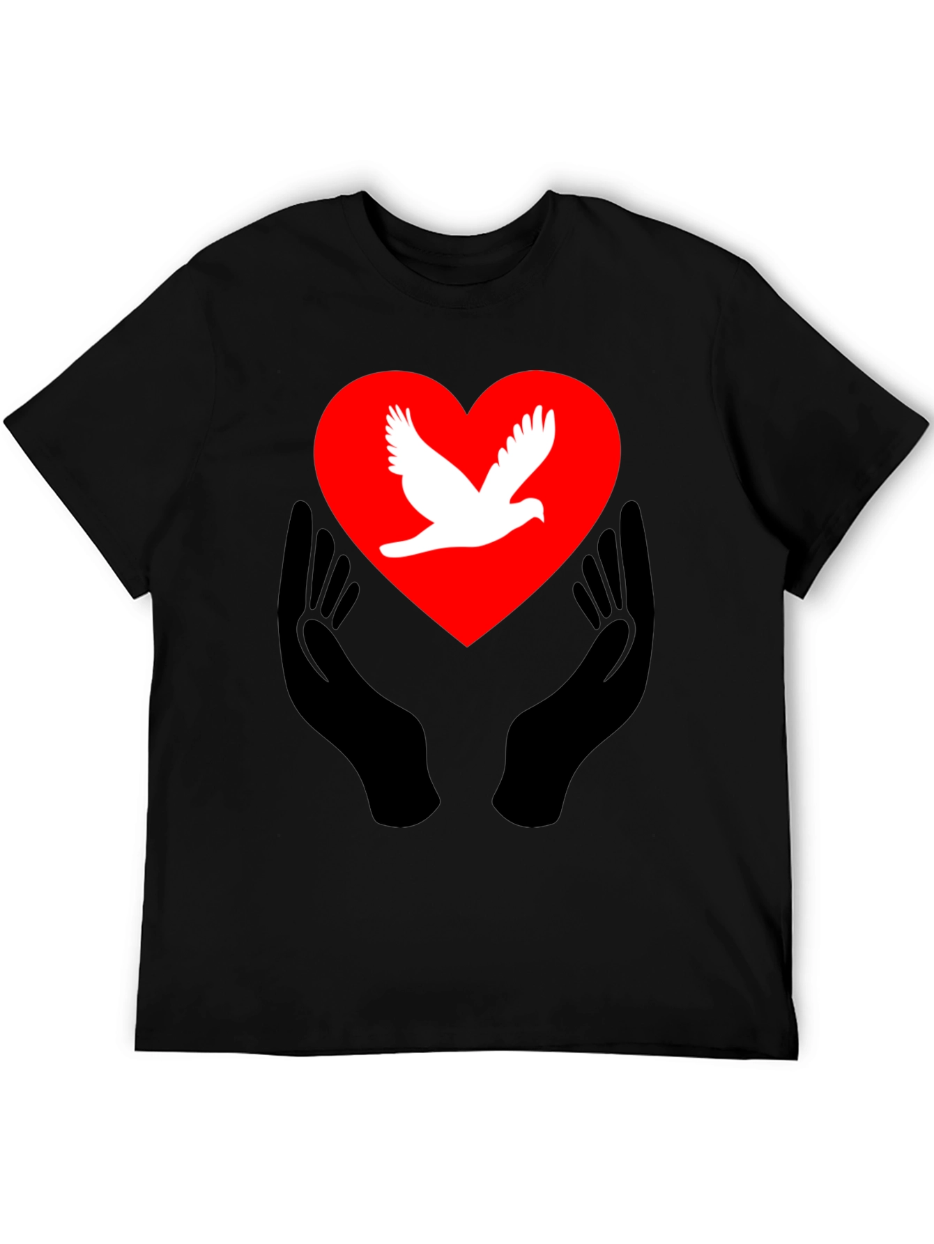 Black Peace Dove Heart Graphic Tee - Black Unisex T-Shirt view 5