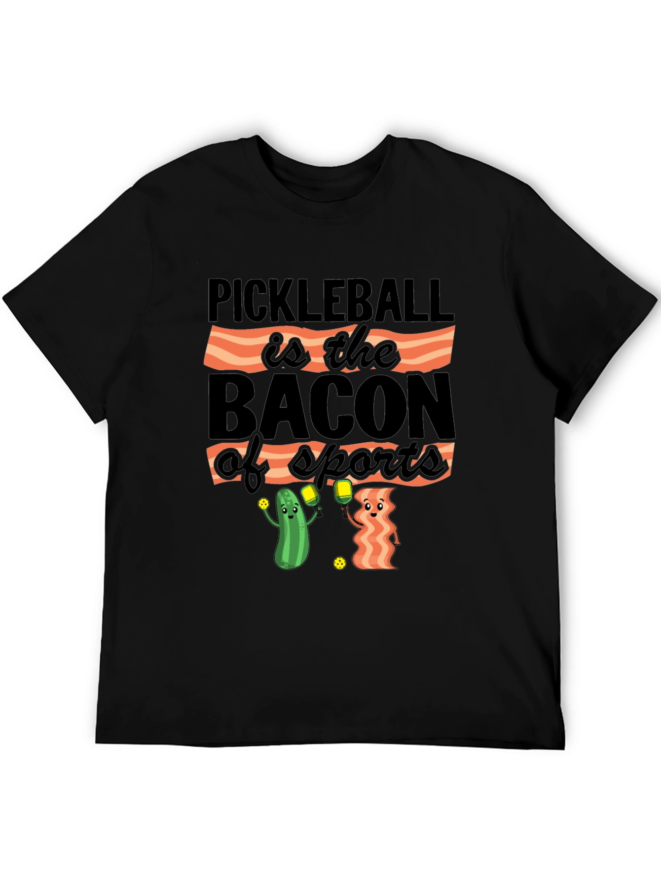 Black Pickleball & Bacon T-Shirt: Sports Humor Tee view 5