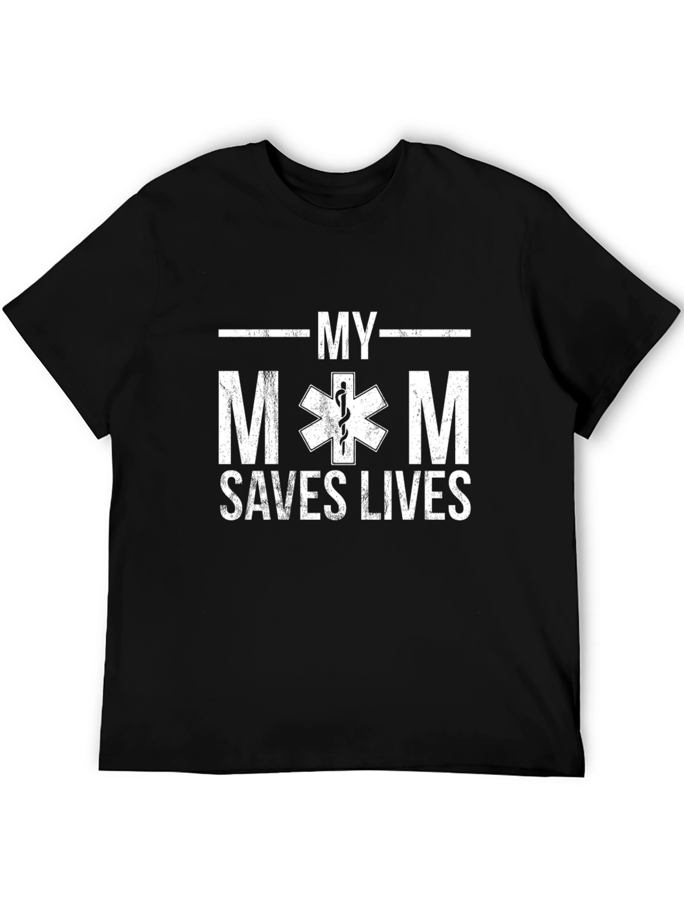 Black My Mom Saves Lives T-Shirt - EMS Star Design view 5