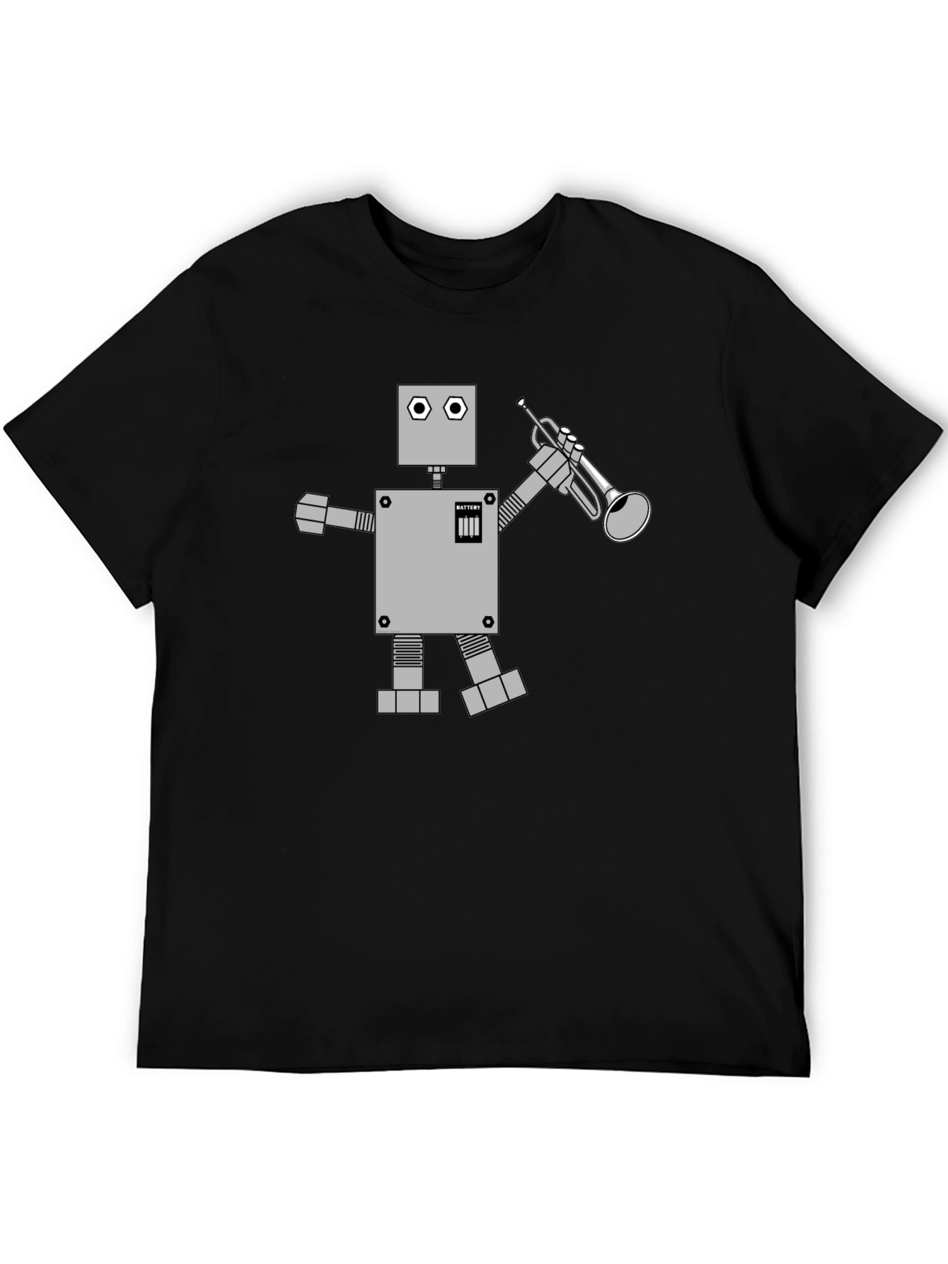 Black Robot Musician Graphic Tee - Black Cotton T-Shirt view 5