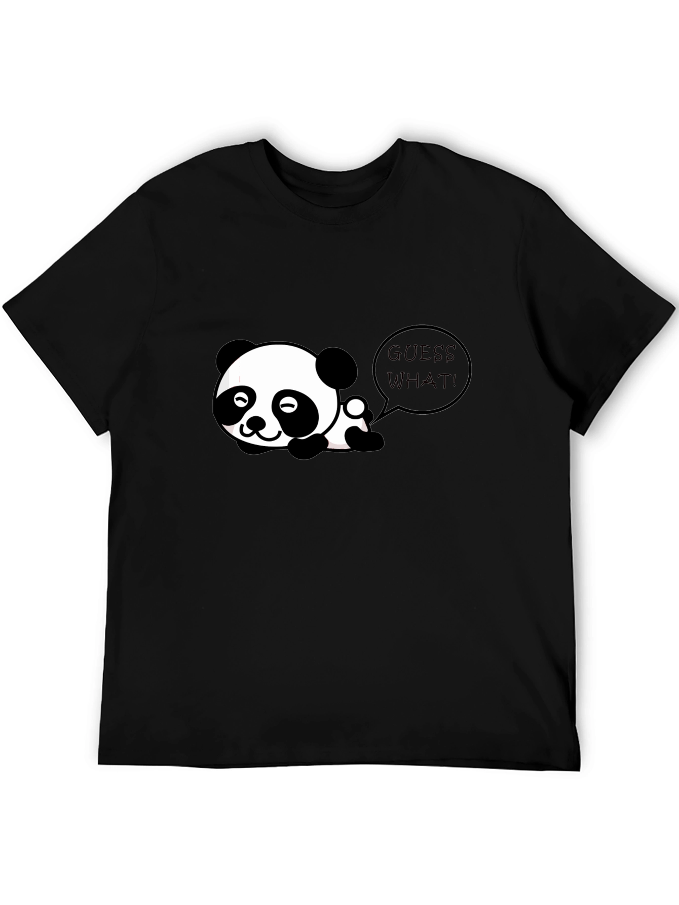 Black Cute Panda "Guess What!" Black T-Shirt view 5