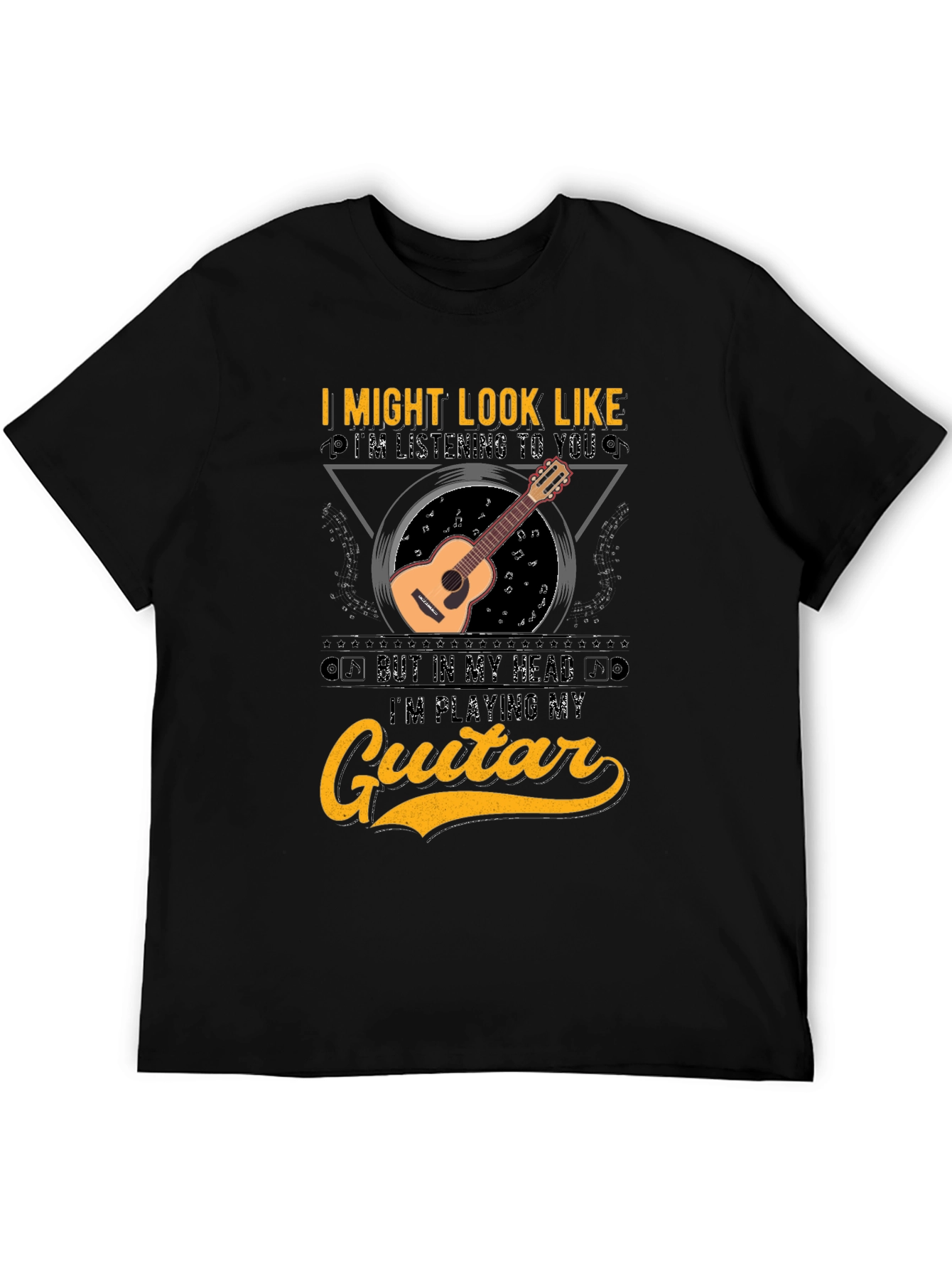 Black Guitar Lover T-Shirt - Musician Graphic Tee view 5