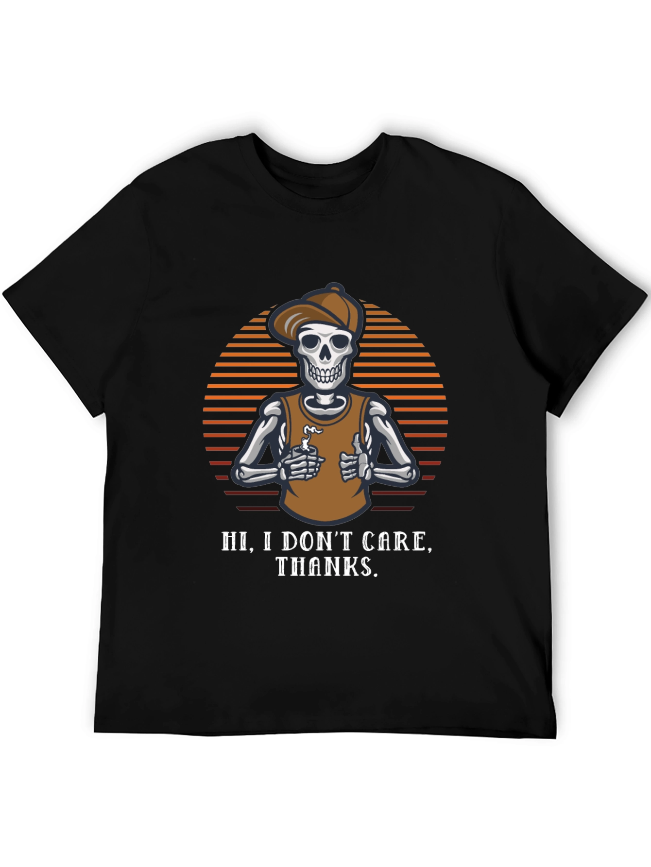 Black Funny Skeleton Graphic Tee - "Hi, I Don't Care, Thanks" view 5
