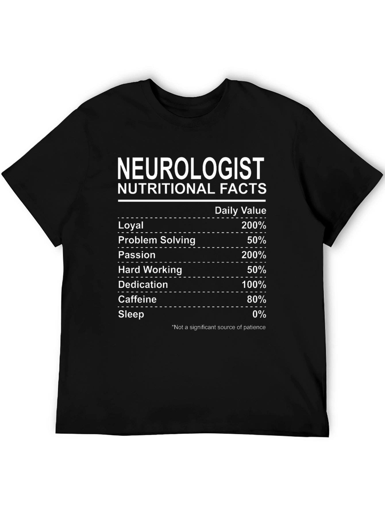 Black Neurologist Nutritional Facts Graphic T-Shirt view 5