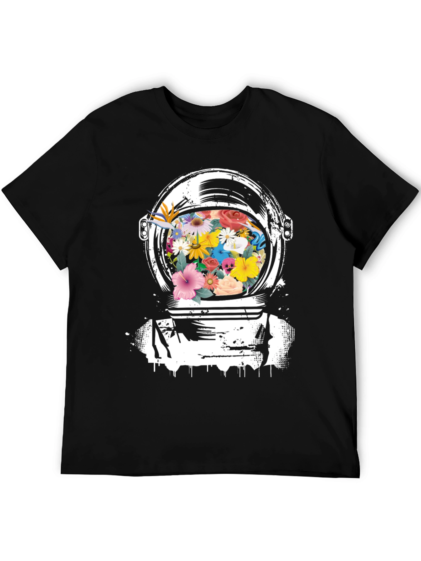 Black Floral Astronaut Helmet Graphic Tee - Black view 5
