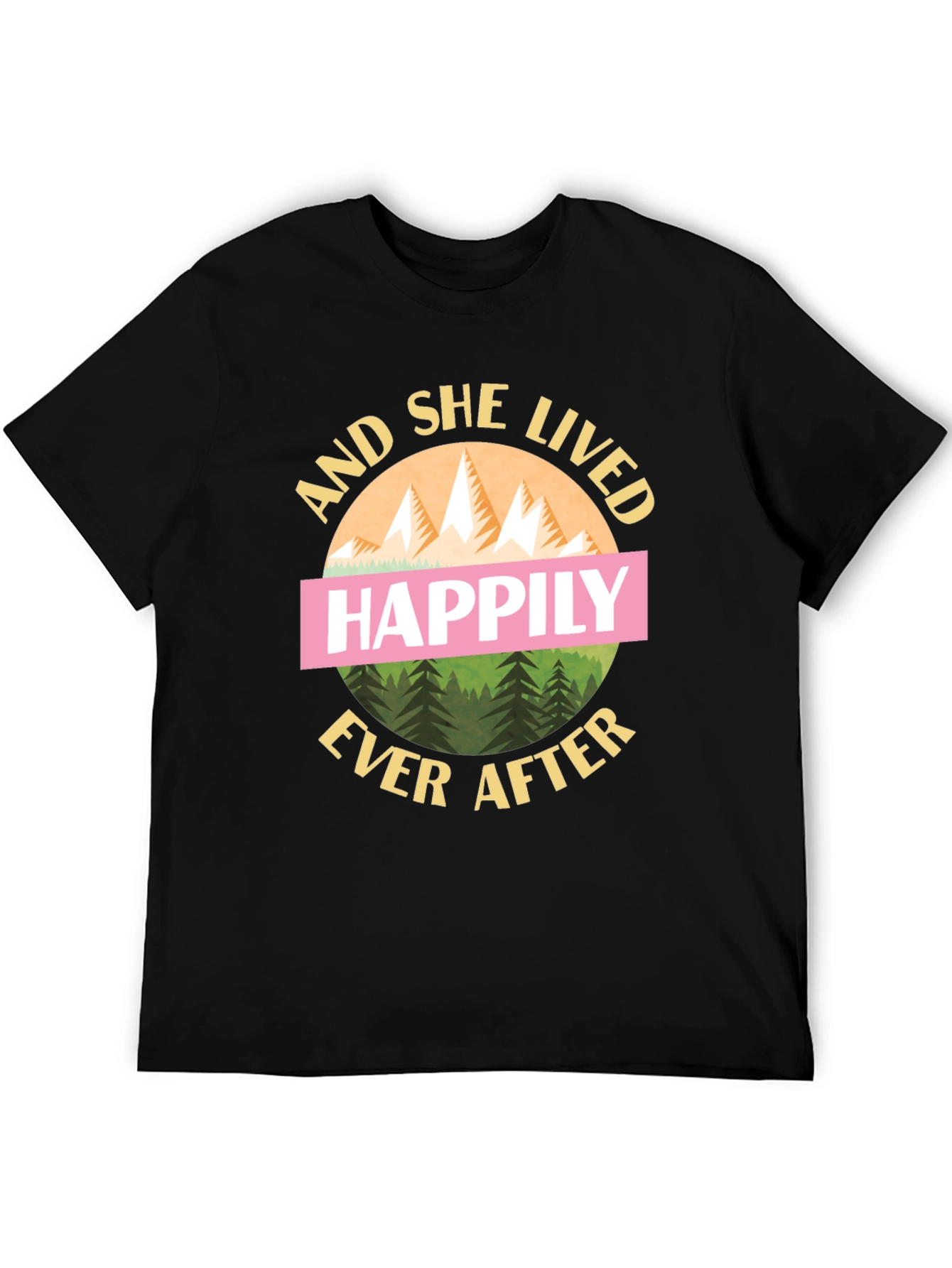 Black Happily Ever After Graphic Tee - Mountain Design T-Shirt view 5