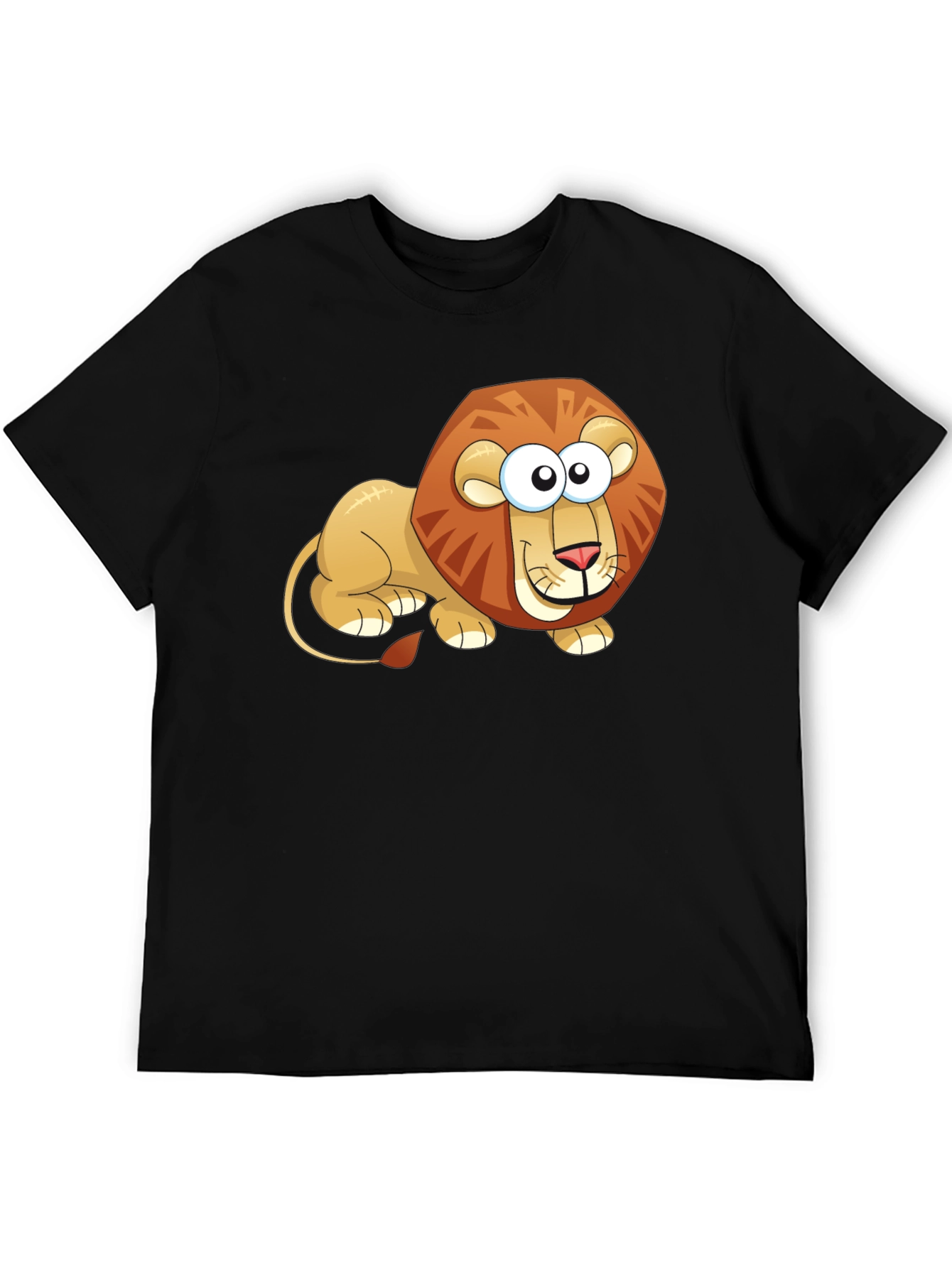 Black Cartoon Lion Graphic T-Shirt - Casual Black Tee view 5