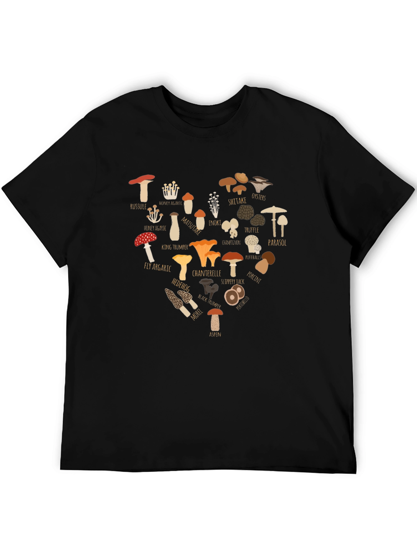 Black Mushroom Heart Graphic T-Shirt view 5