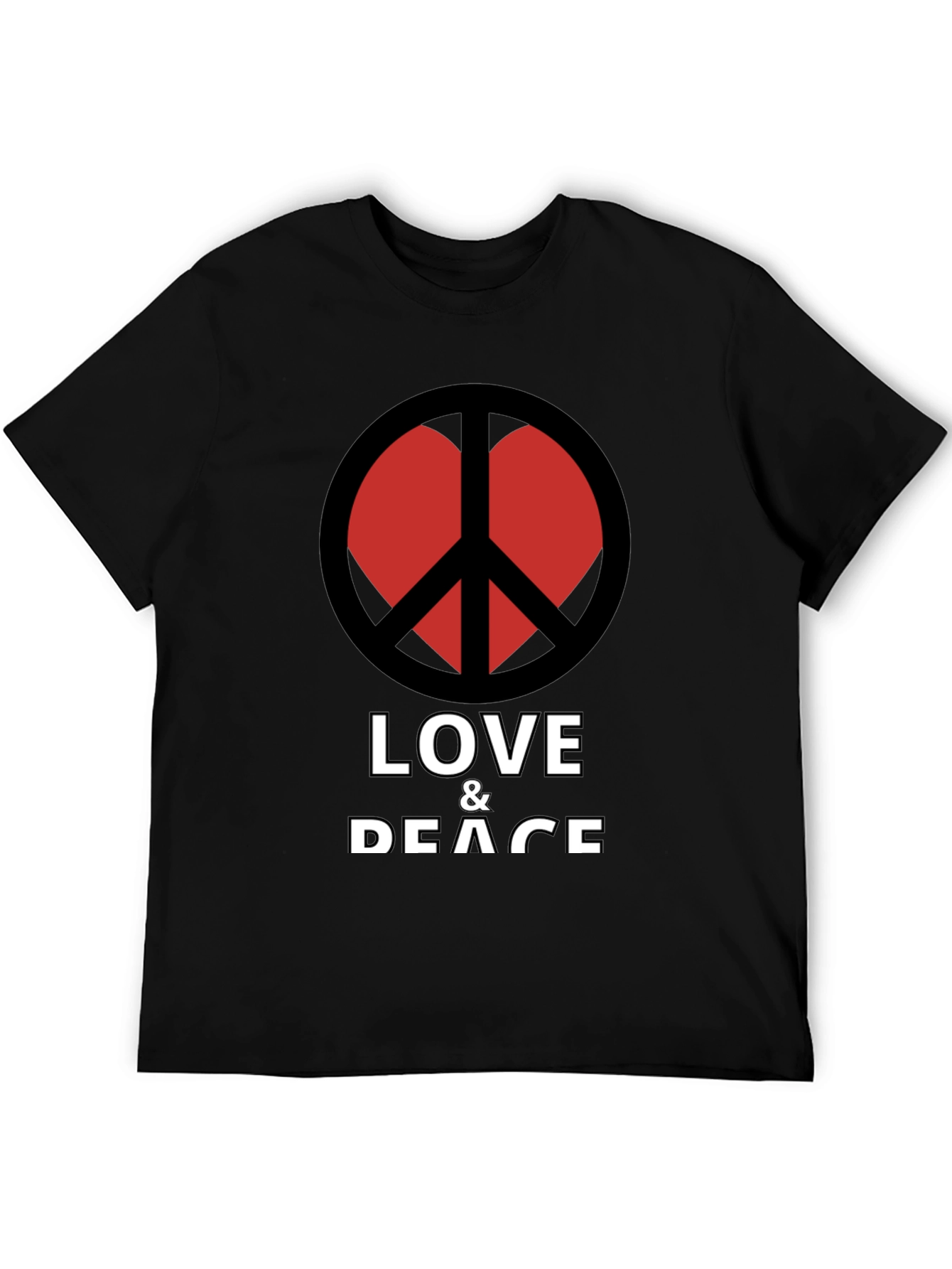Black Love & Peace T-Shirt - Black Crew Neck Graphic Tee view 5