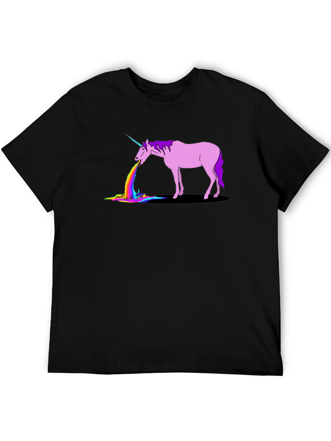 Black Unicorn Rainbow Puke Graphic T-Shirt view 5