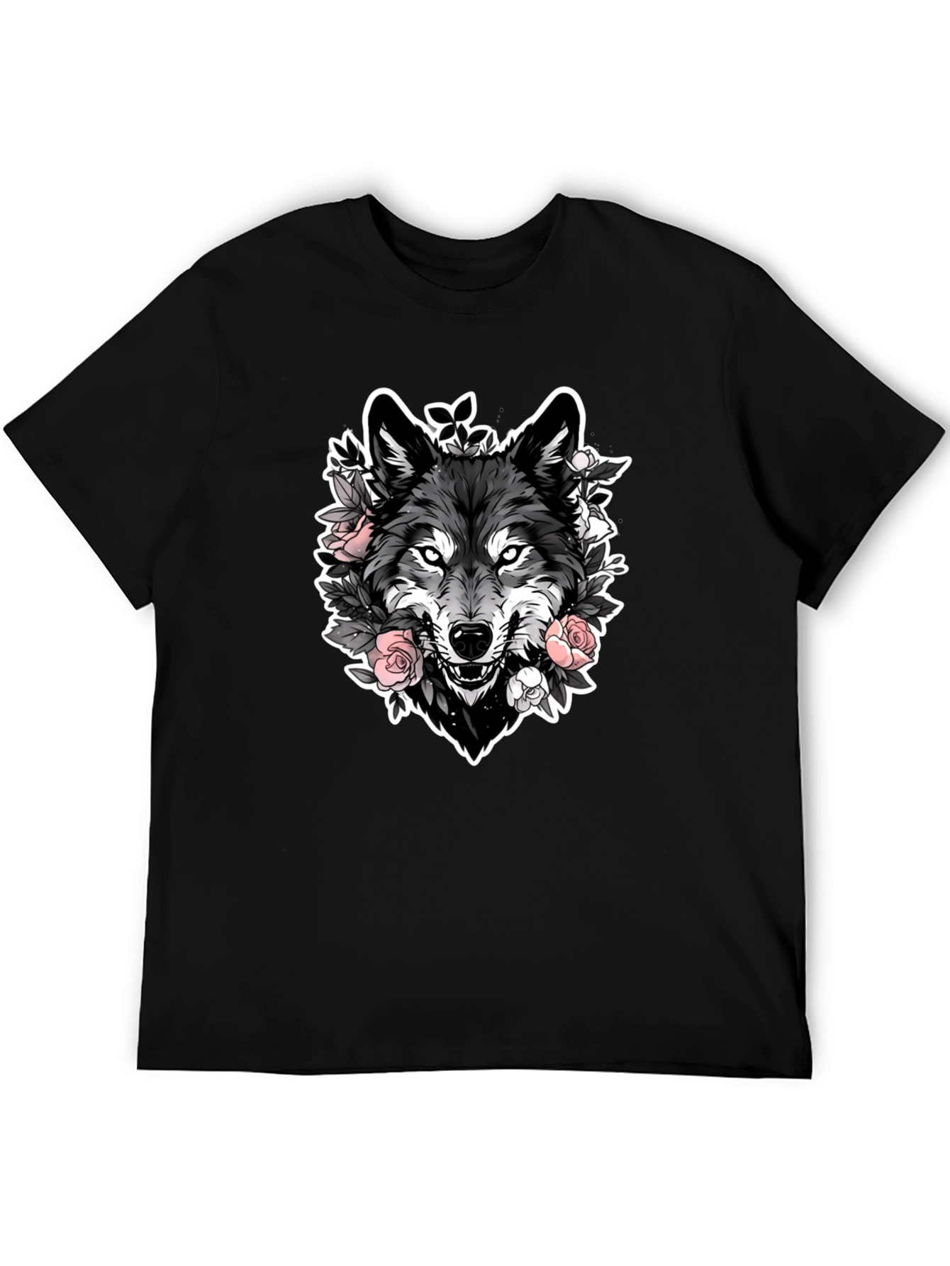 Black Wolf & Roses Graphic Black T-Shirt view 5