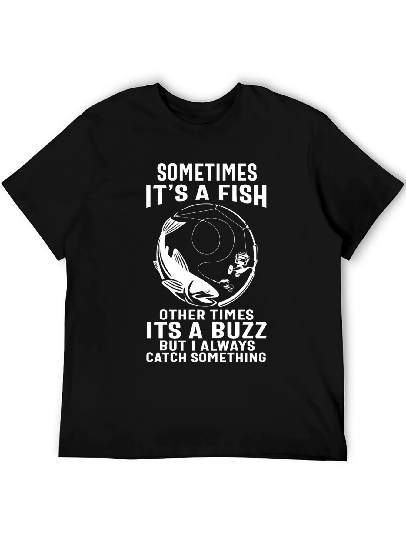 Black Funny Fishing T-Shirt - Catch Something Design view 5