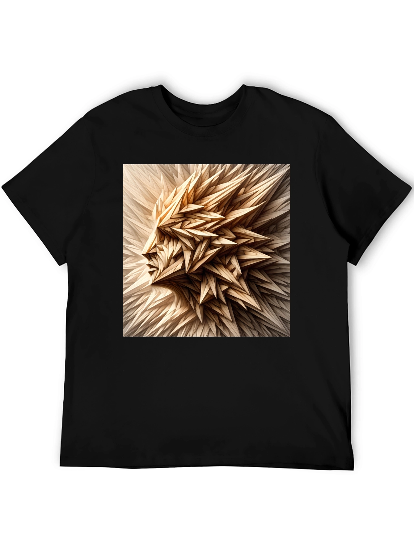 Black Abstract Geometric Face Graphic Black T-Shirt view 5