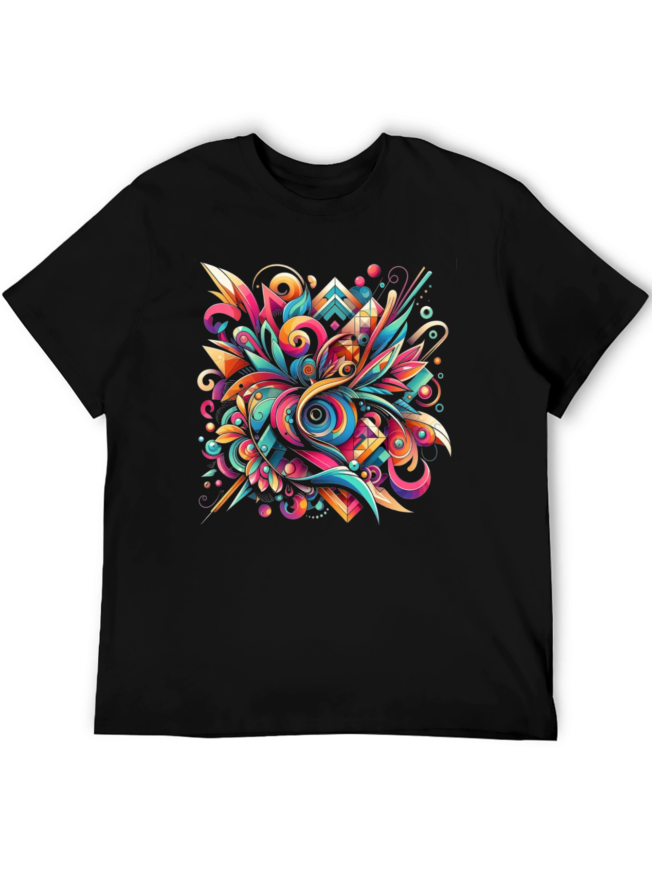 Black Psychedelic Abstract Art Black T-Shirt view 5