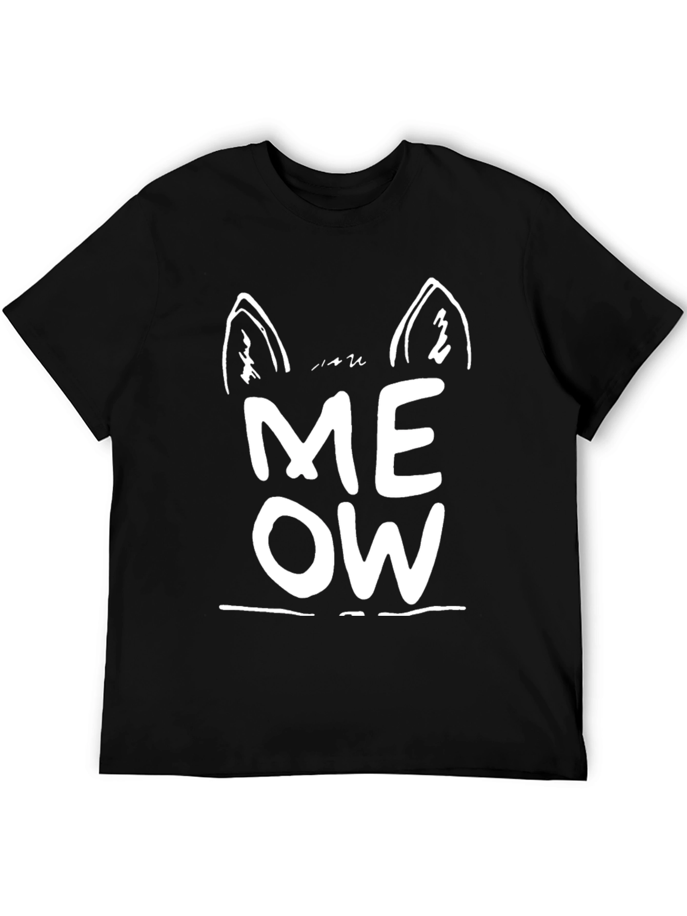 Black Meow Cat Ear Graphic Tee - Black Unisex T-Shirt view 5