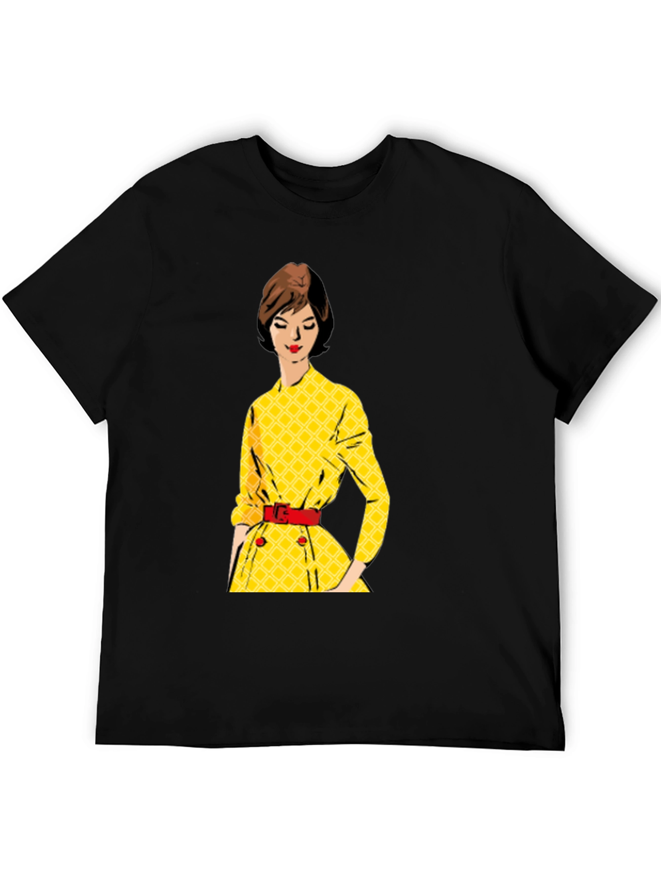Black Retro Yellow Dress T-Shirt view 5