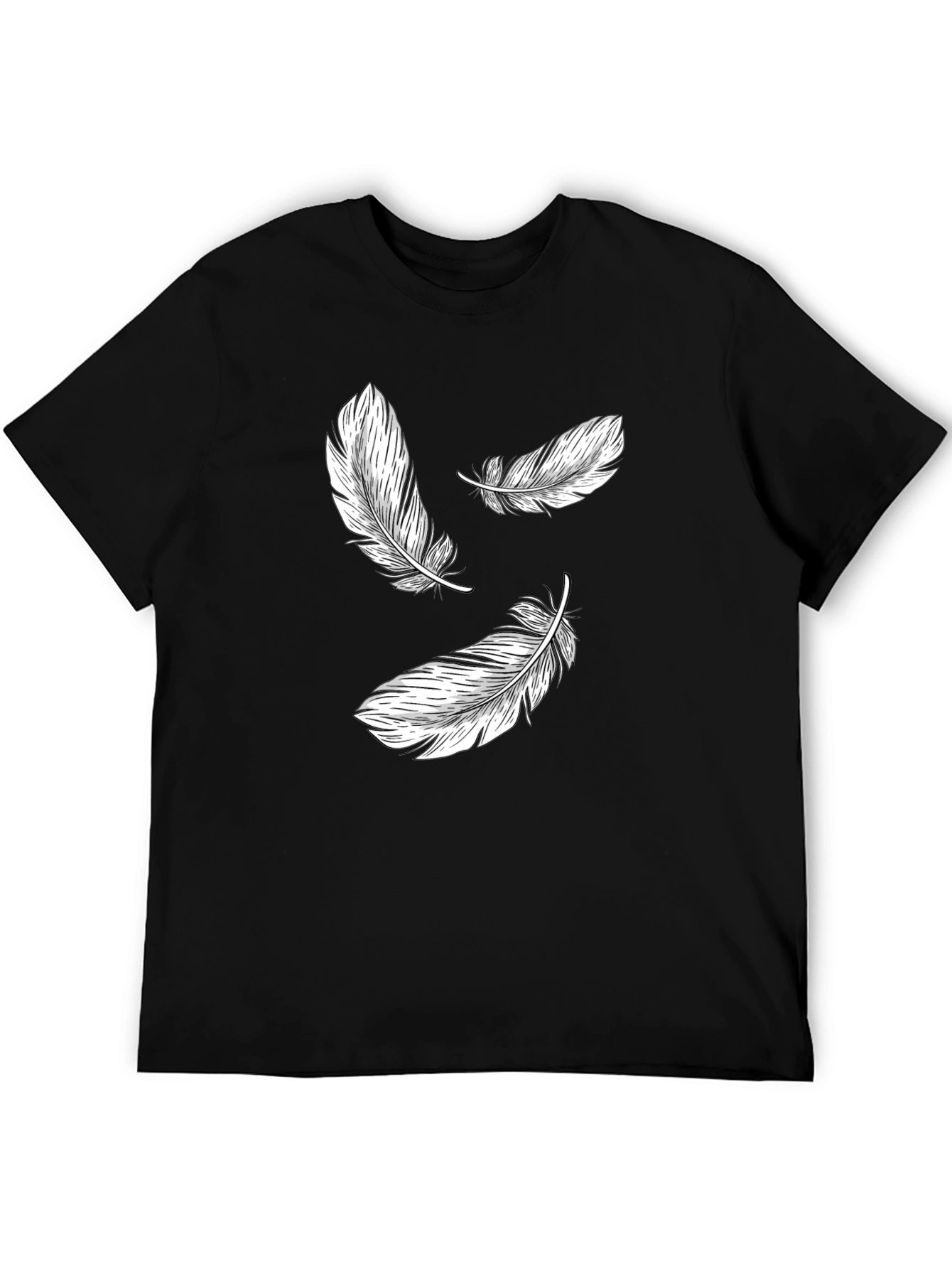 Black Feather Print Black T-Shirt view 5