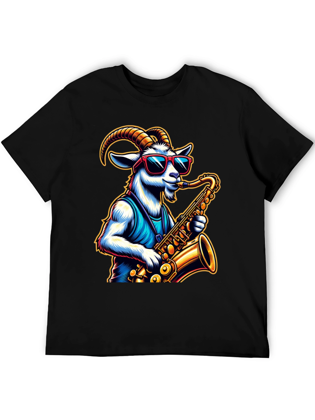 Black Cool Goat Saxophone Player Graphic Tee view 5