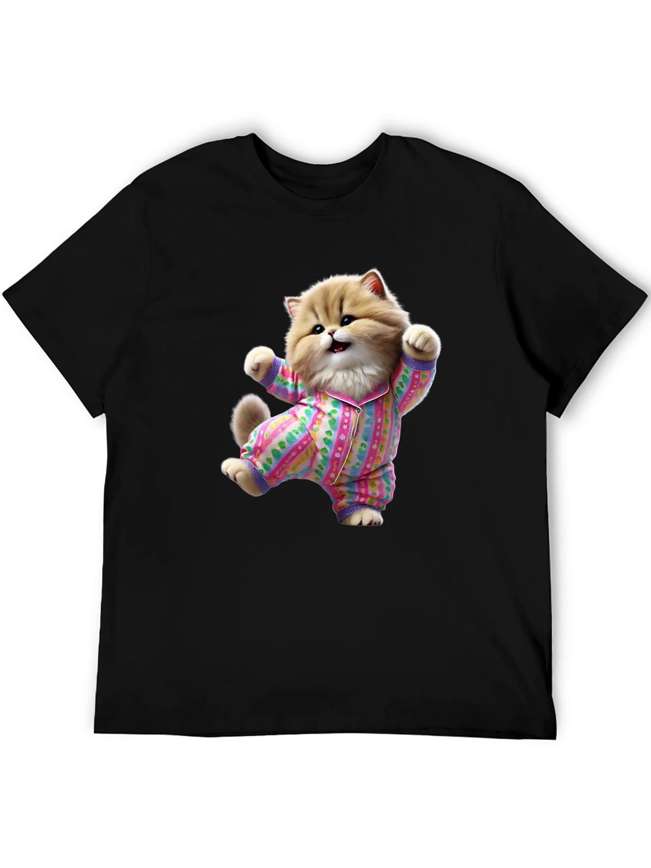 Black Cute Cat Pajamas T-Shirt - Fun Novelty Tee view 5