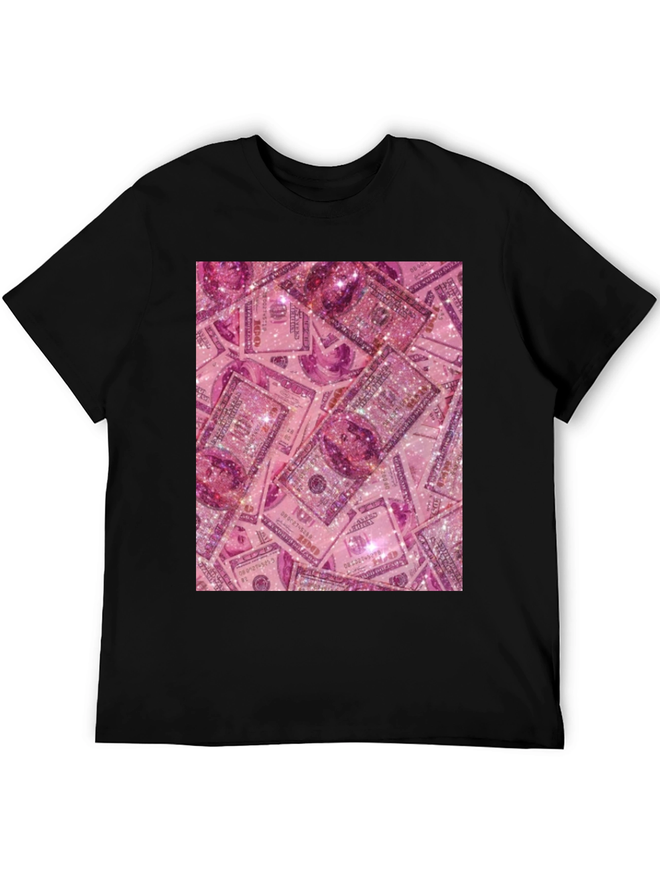 Black Pink Money Graphic Tee - Novelty Black T-Shirt view 5